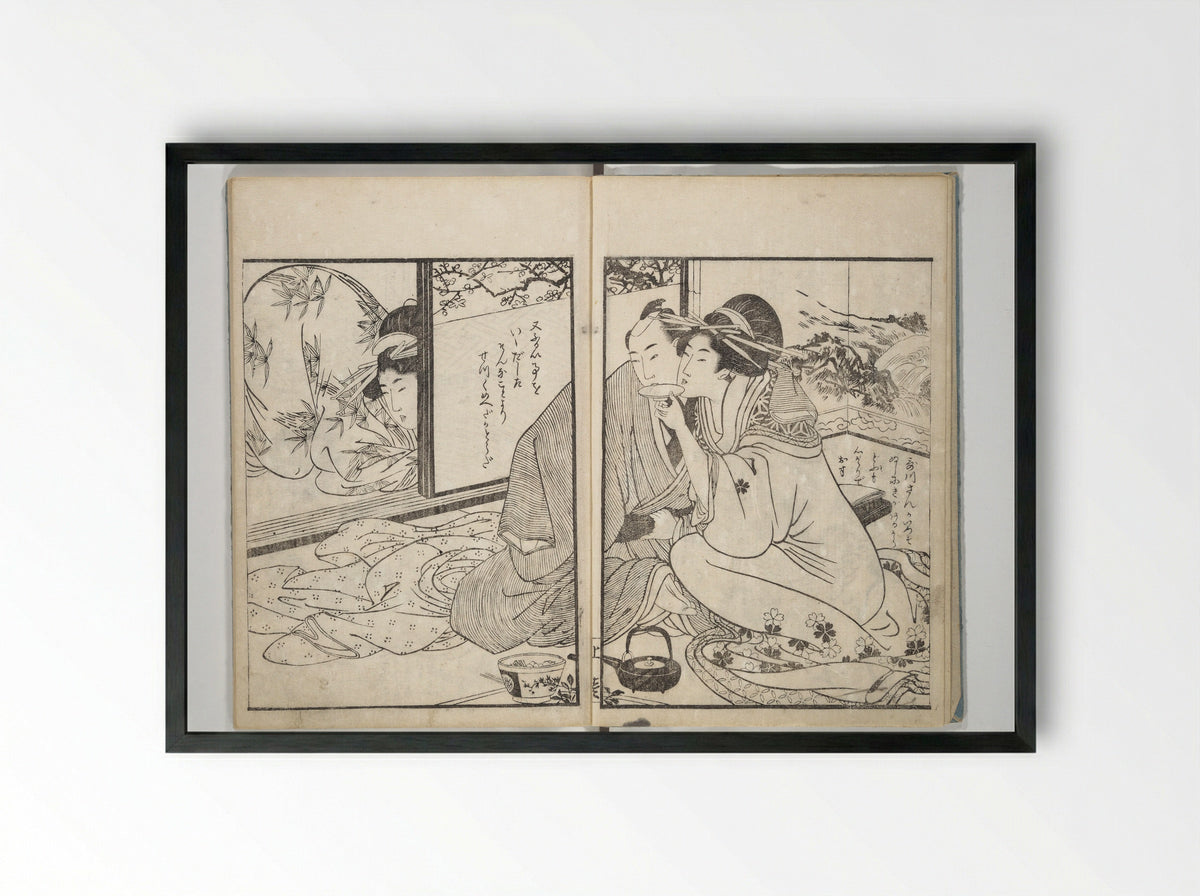 Picture Book of the Hitachi Obi (Enpon futahashira) - Kitagawa Utamaro - Framed Print Black