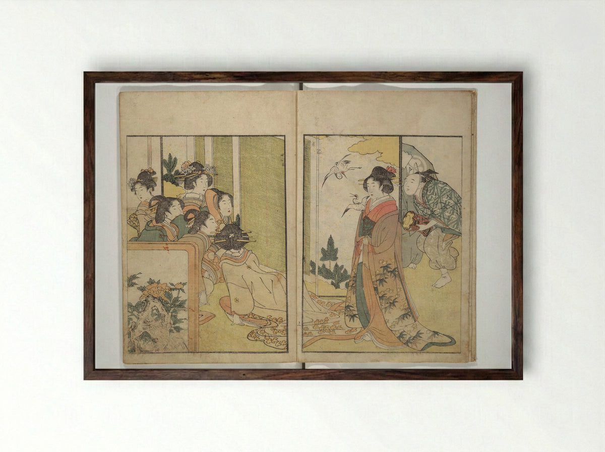 Picture Book on Flowers of the Four Seasons - Kitagawa Utamaro - Framed Print Dark Wood