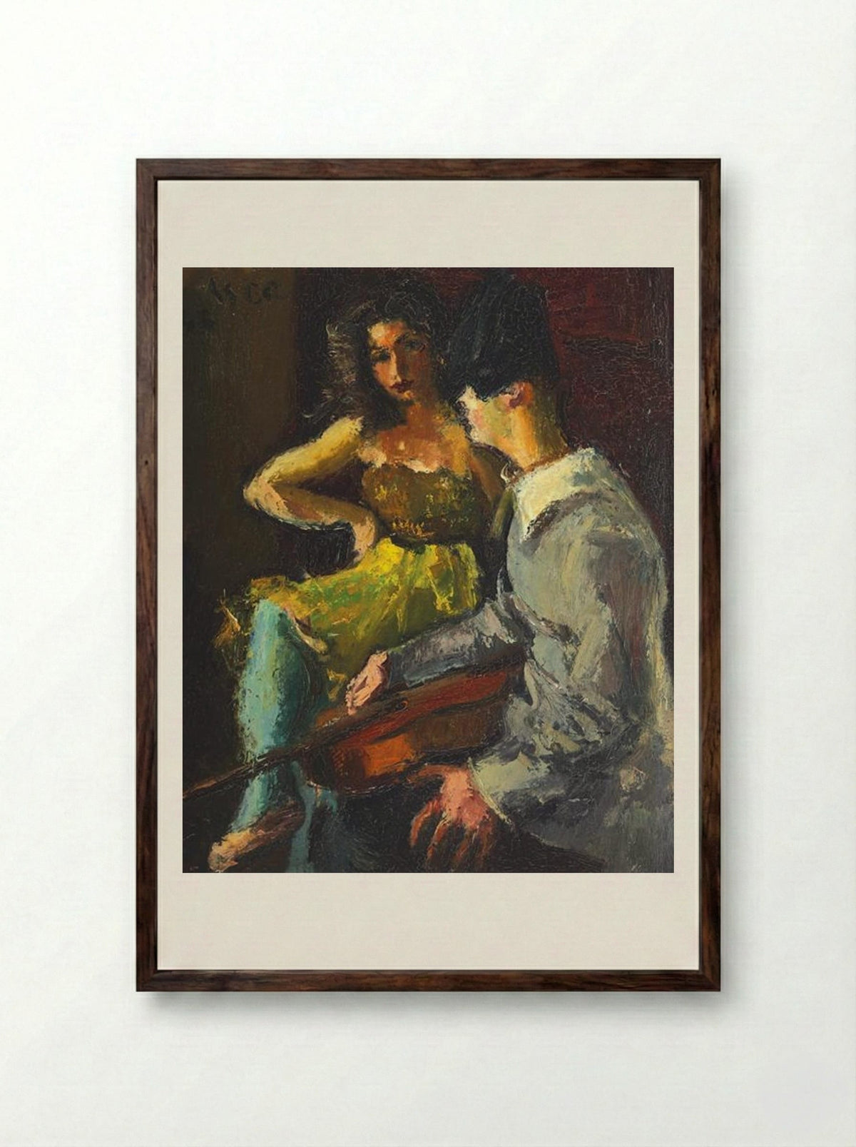 Pierrot and Columbine - Iosif Iser - Framed Print Dark Wood