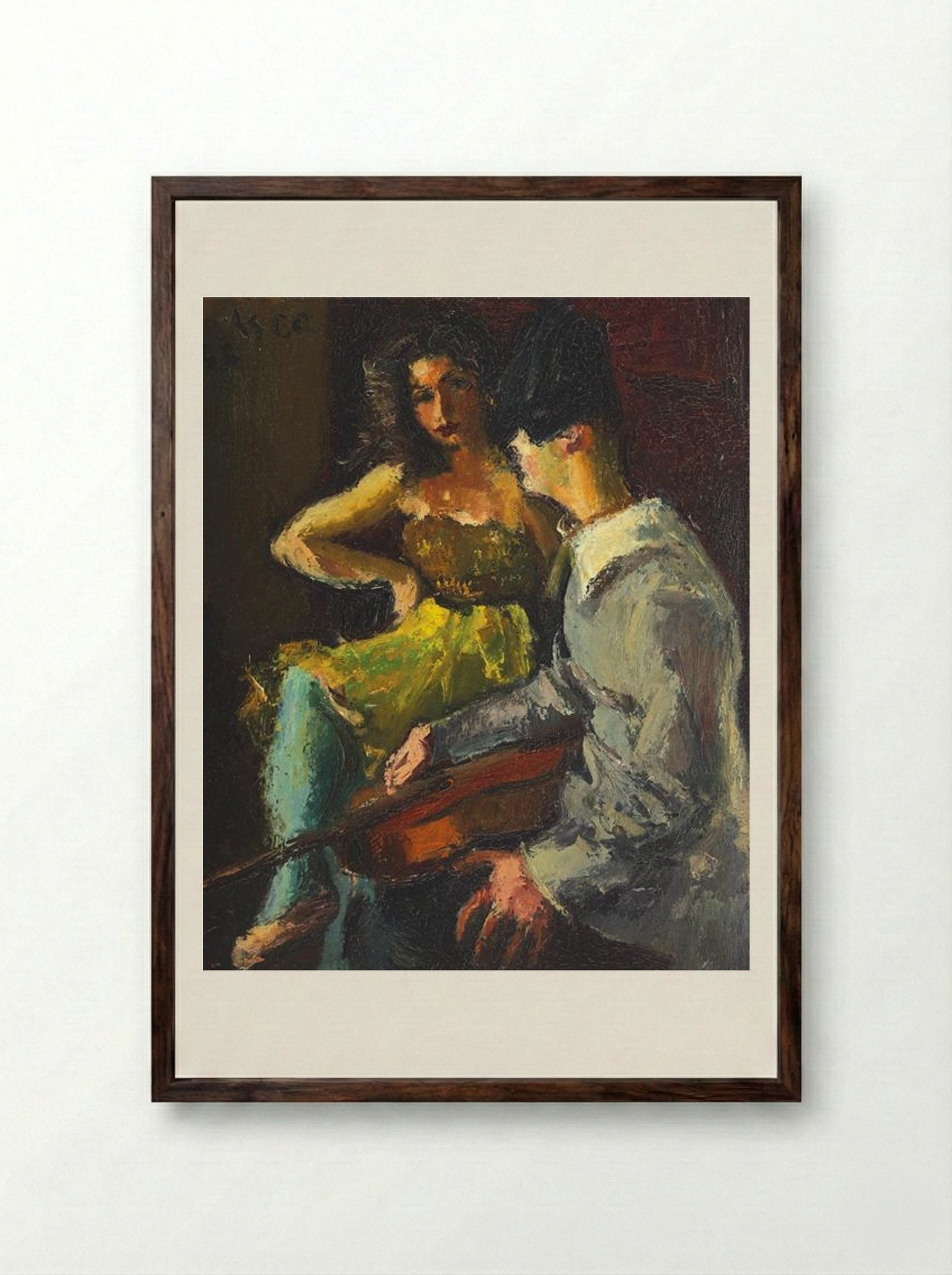 Pierrot and Columbine - Iosif Iser - Framed Print Dark Wood