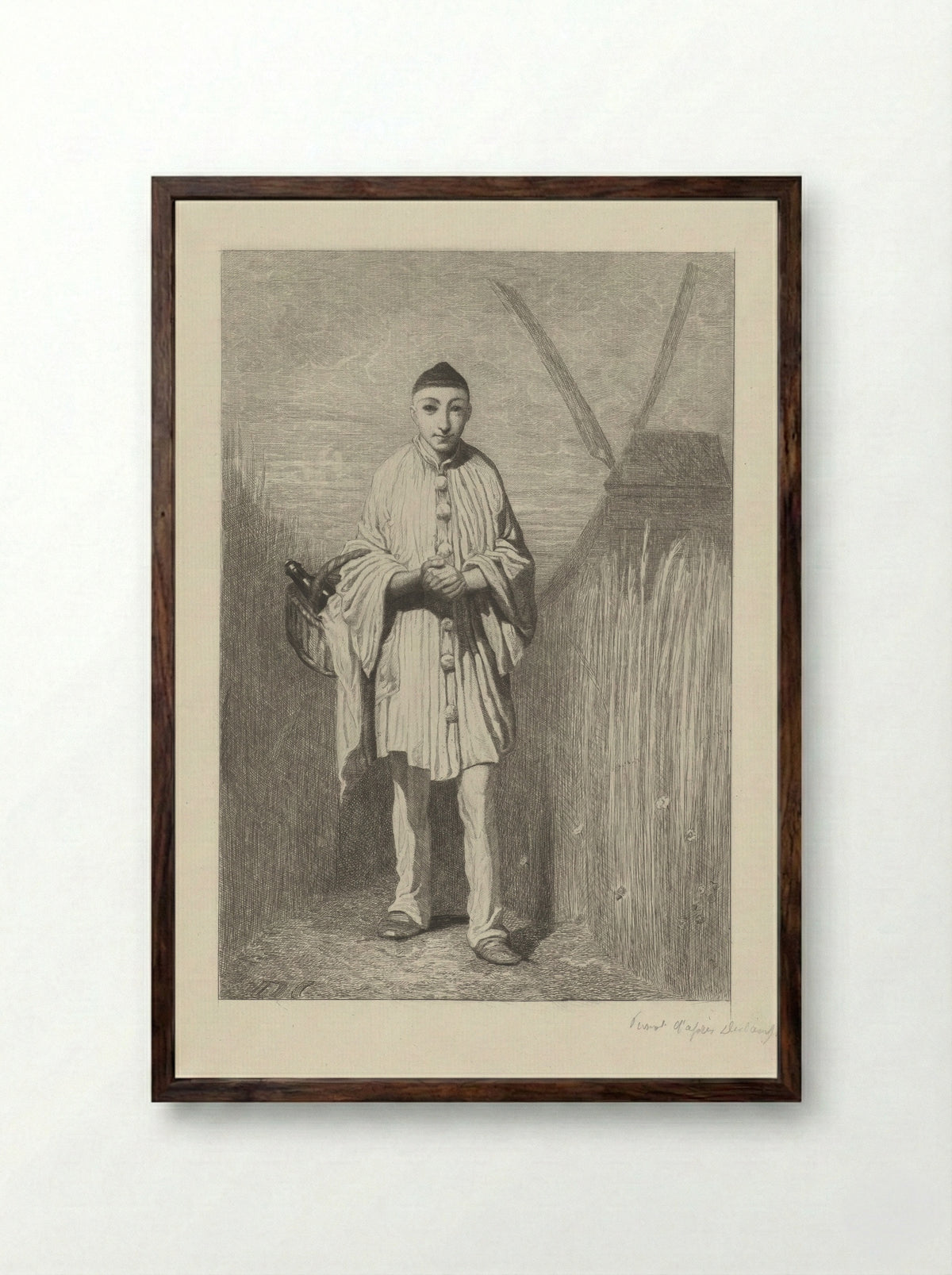 Pierrot bij een molen - Ferdinand Leenhoff - Framed Print Dark Wood