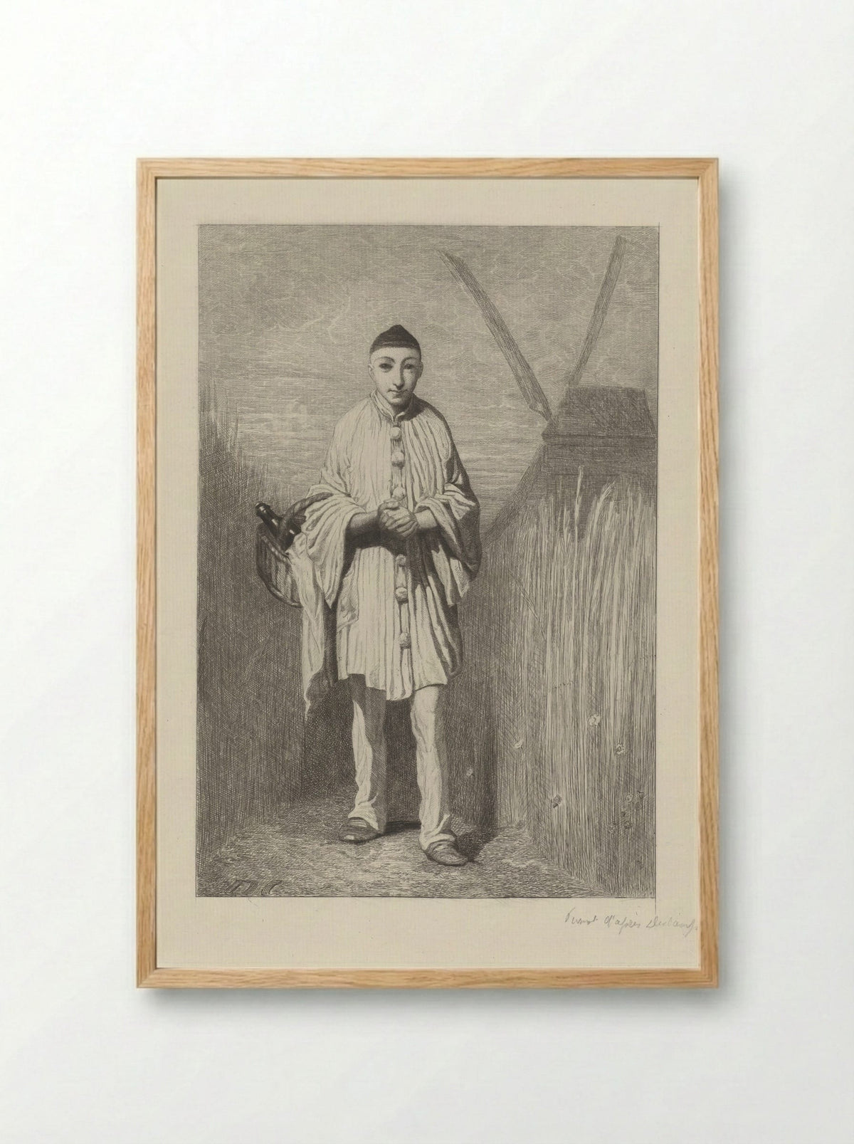Pierrot bij een molen - Ferdinand Leenhoff - Framed Print Wood