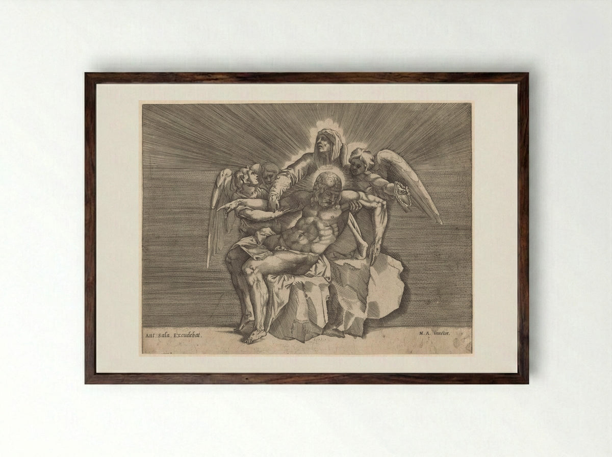 Pieta - Giulio Sanuto - Framed Print Dark Wood