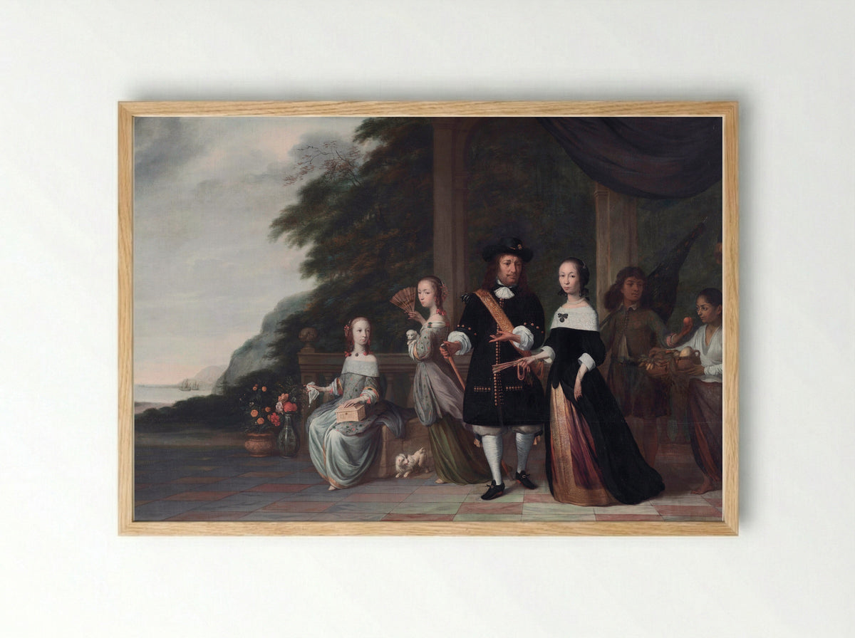 Pieter Cnoll, Cornelia van Nijenrode, their Daughters and Two Enslaved Servants - Jacob Coeman - Framed Print Wood