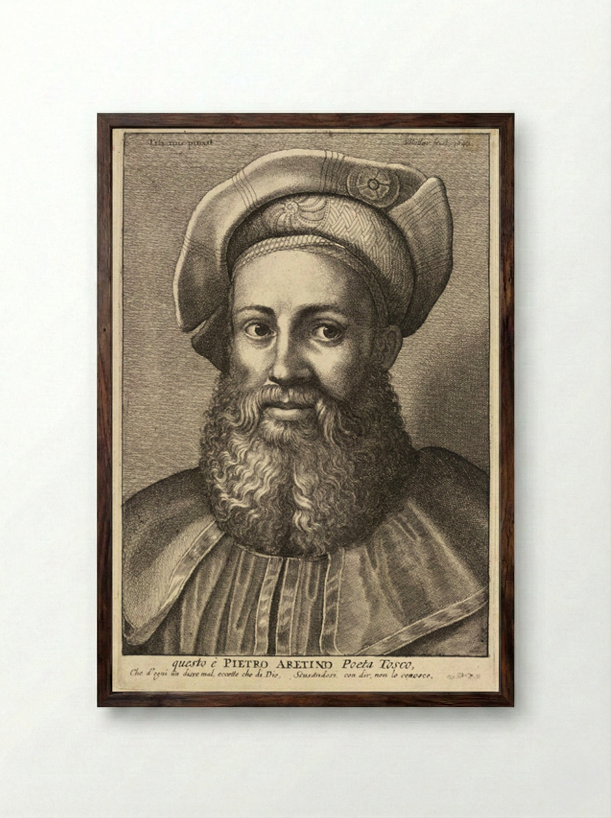 Pietro Aretino - Wenceslaus Hollar - Framed Print Dark Wood