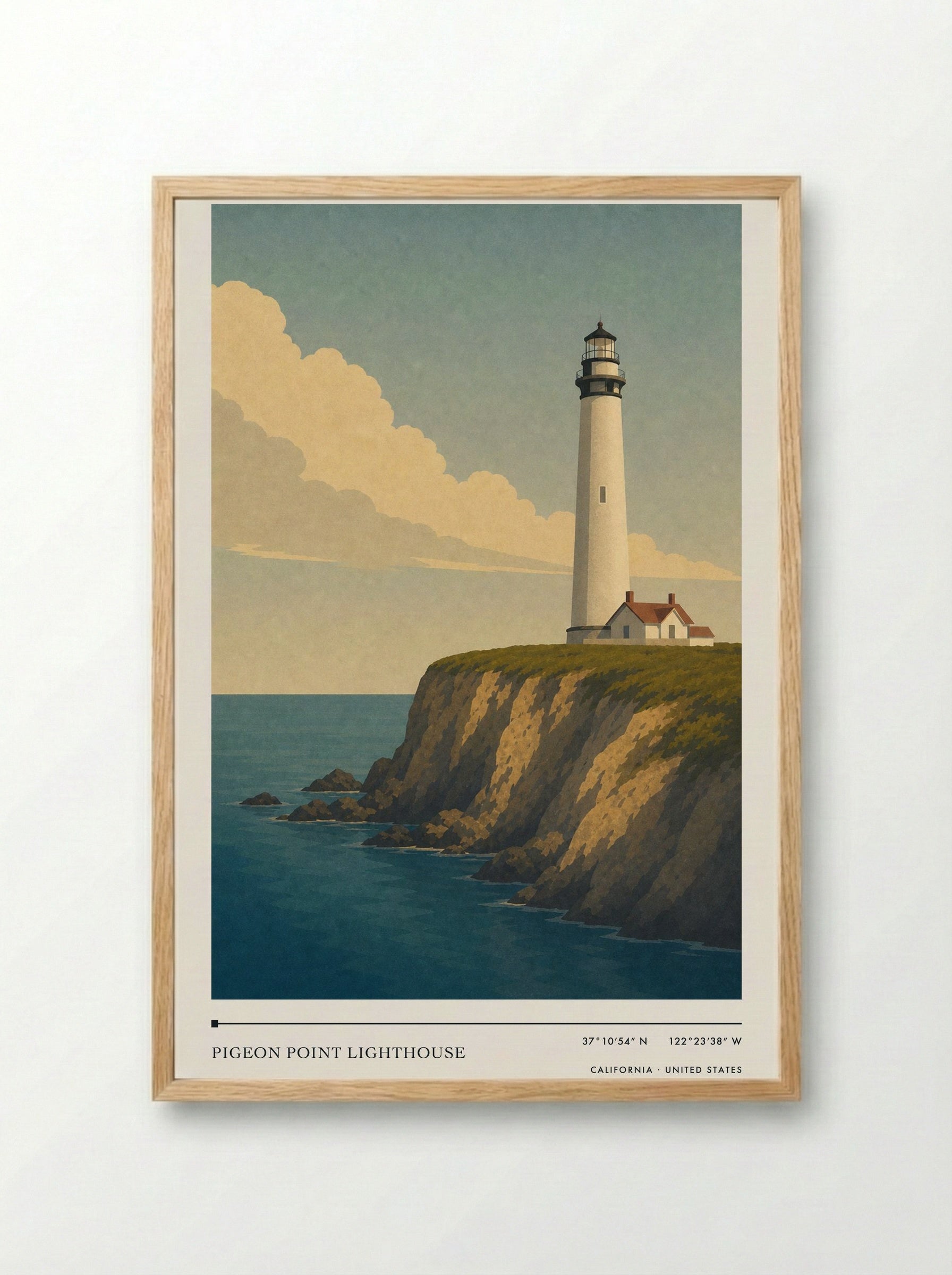 Pigeon Point Lighthouse Travel Poster Artwork - Framed Print Wood