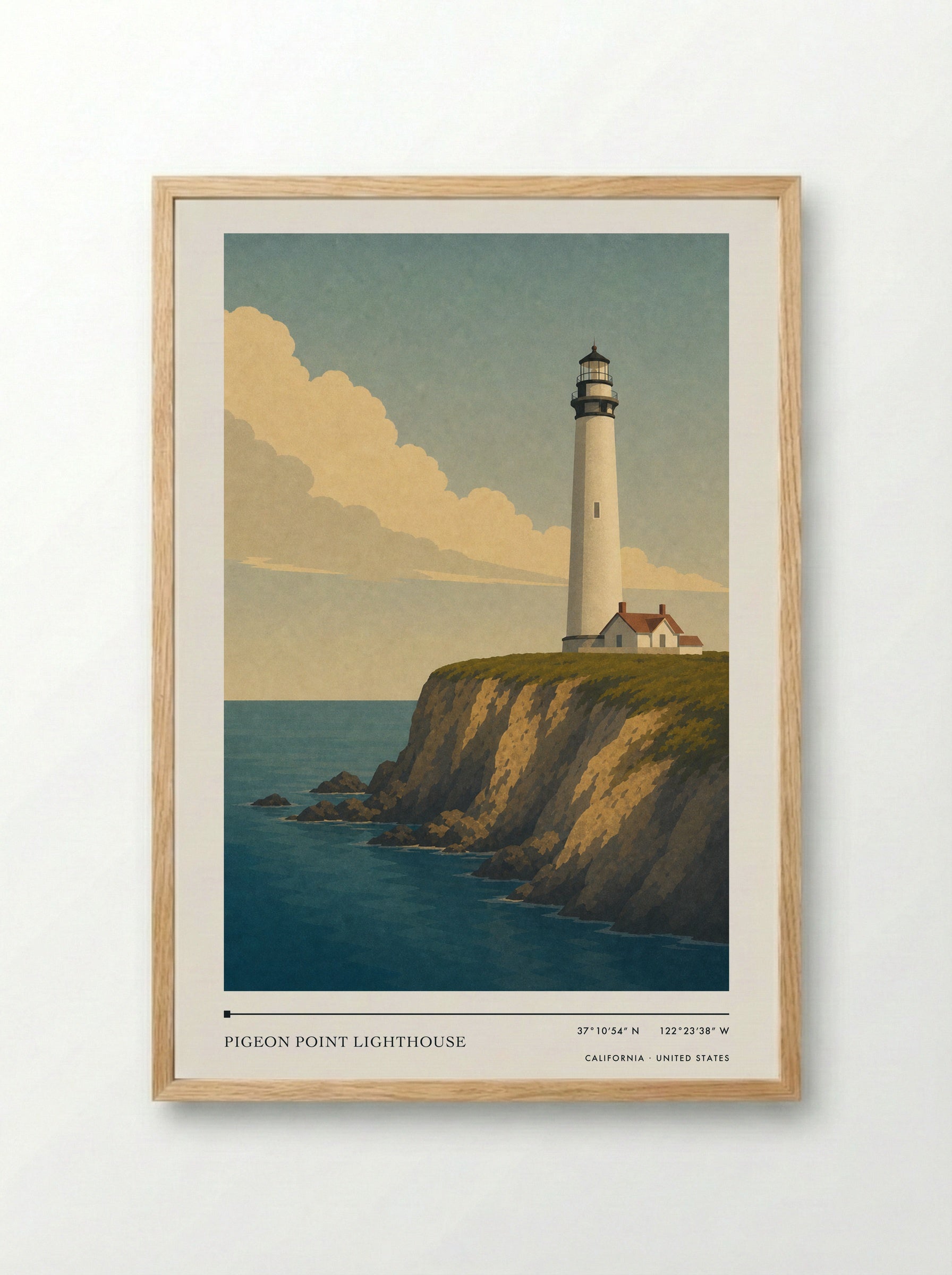 Pigeon Point Lighthouse Travel Poster Artwork - Framed Print Wood