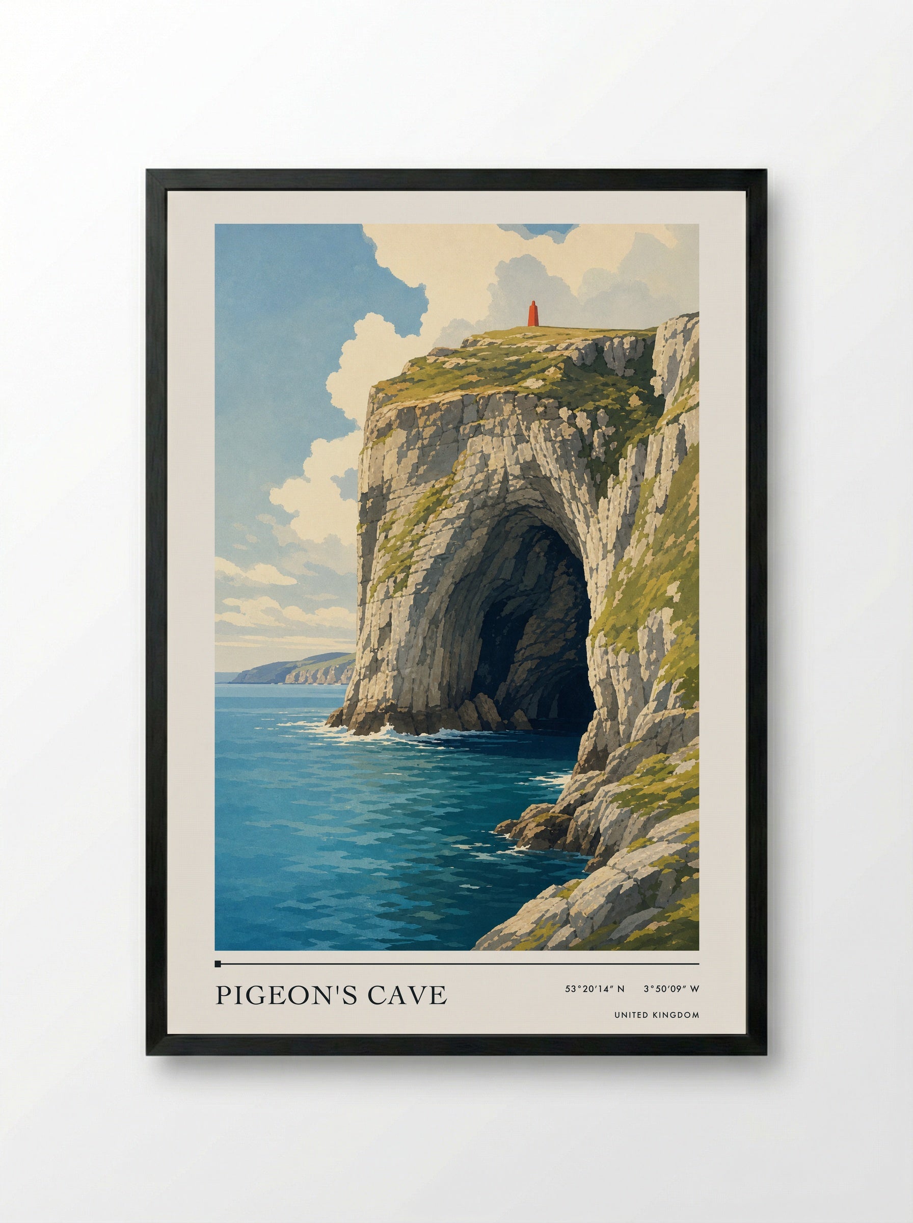 Pigeon's Cave United Kingdom Travel Poster - Framed Print Black