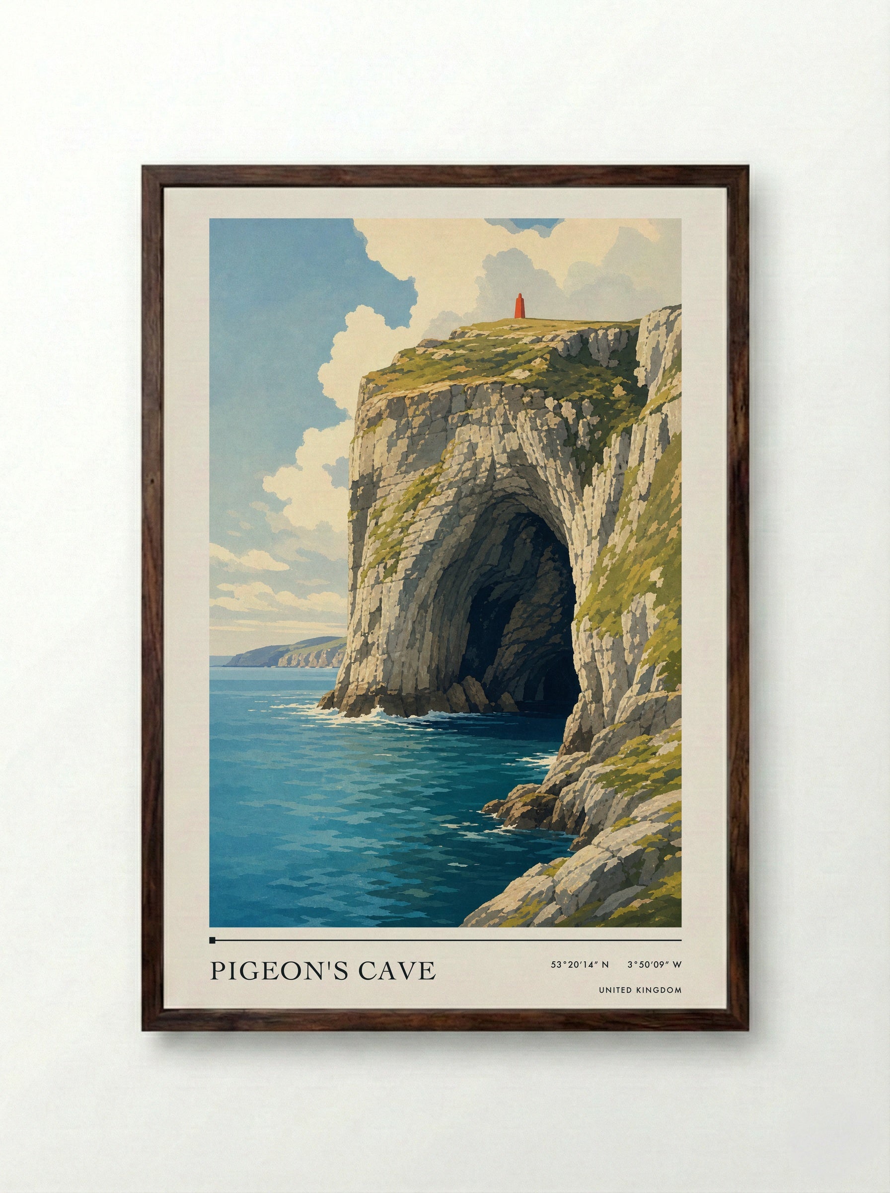 Pigeon's Cave United Kingdom Travel Poster - Framed Print Dark Wood