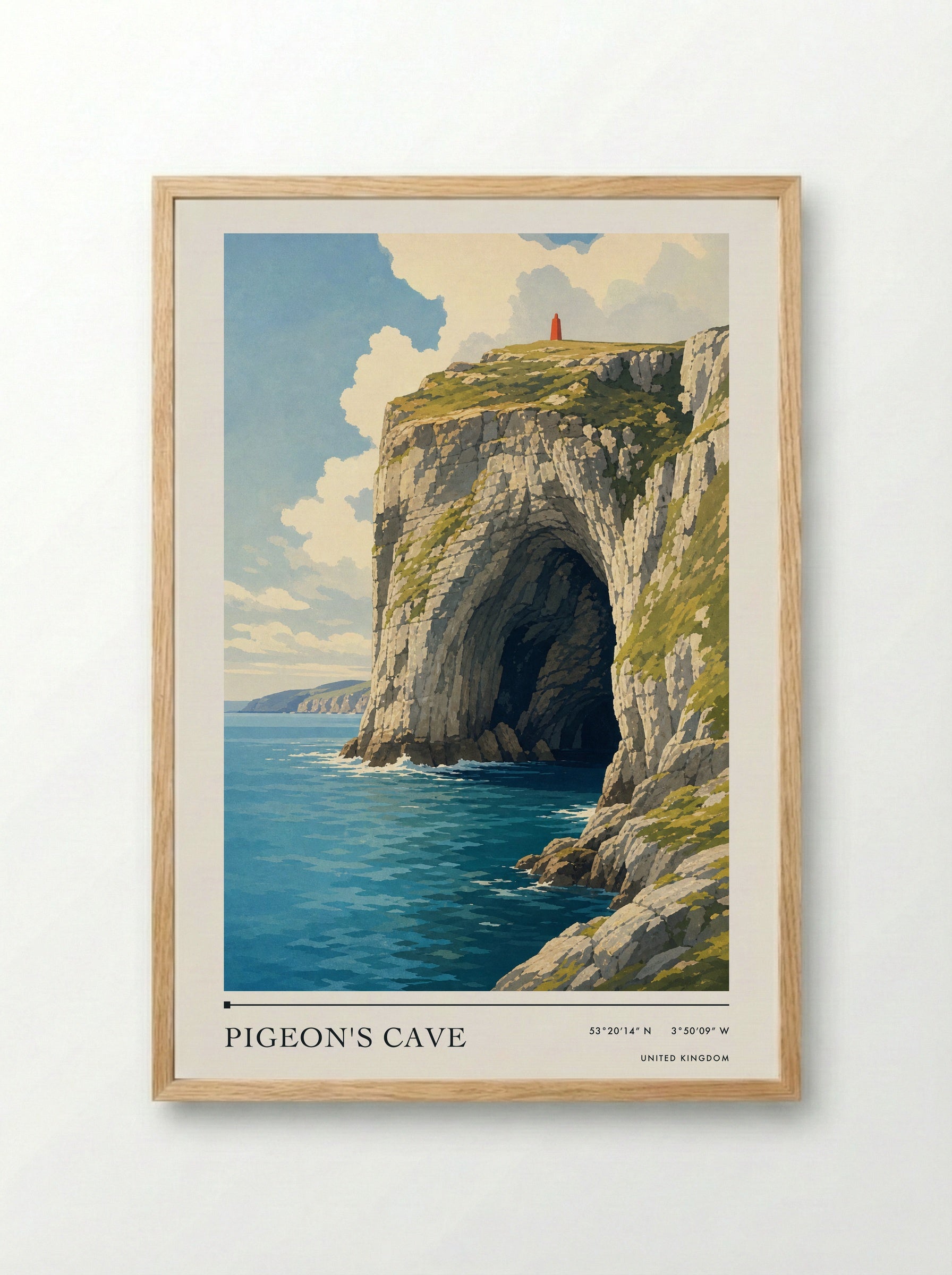 Pigeon's Cave United Kingdom Travel Poster - Framed Print Wood