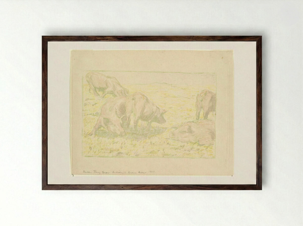 Pigs in the Sun - Franz Marc - Framed Print Dark Wood