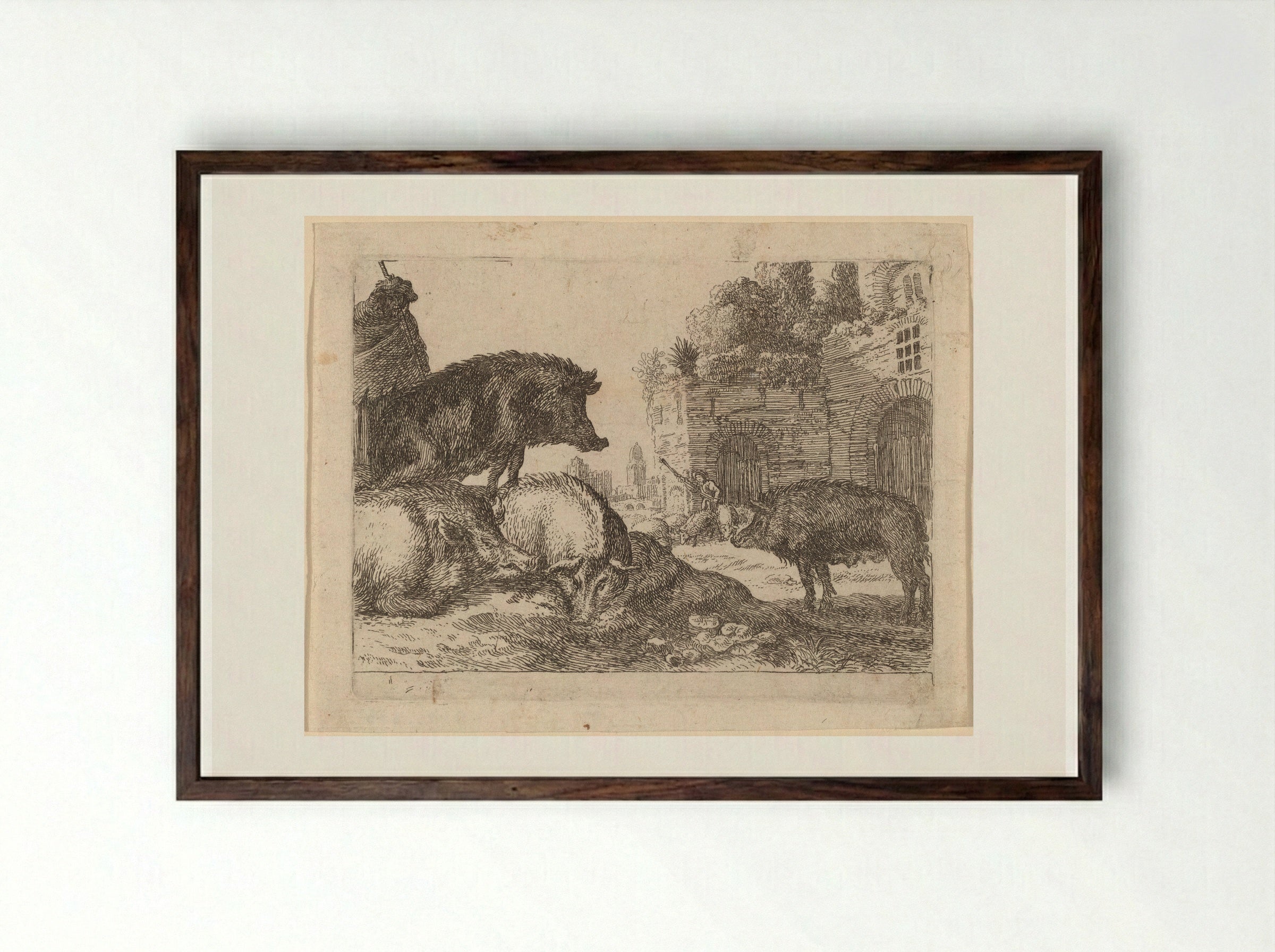 Pigs - Herman van Swanevelt - Framed Print Dark Wood