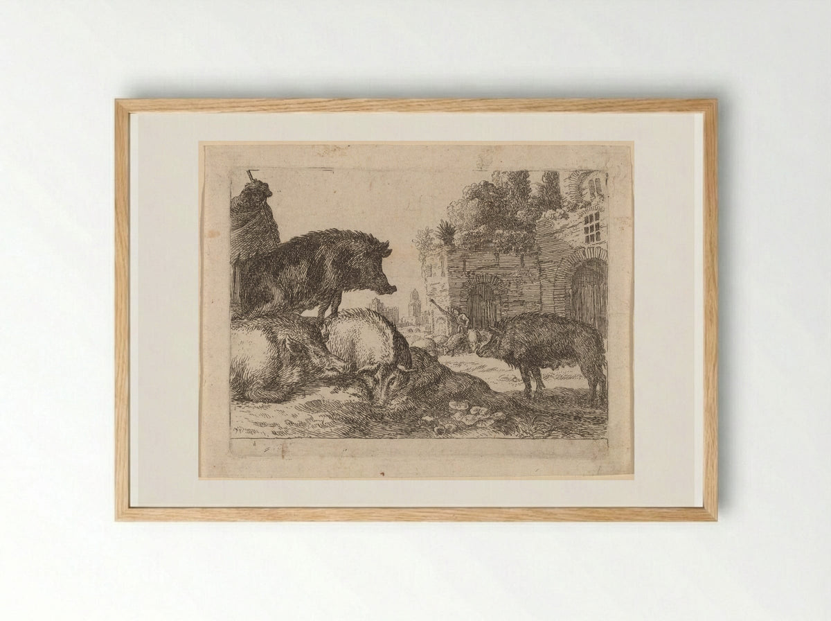 Pigs - Herman van Swanevelt - Framed Print Wood