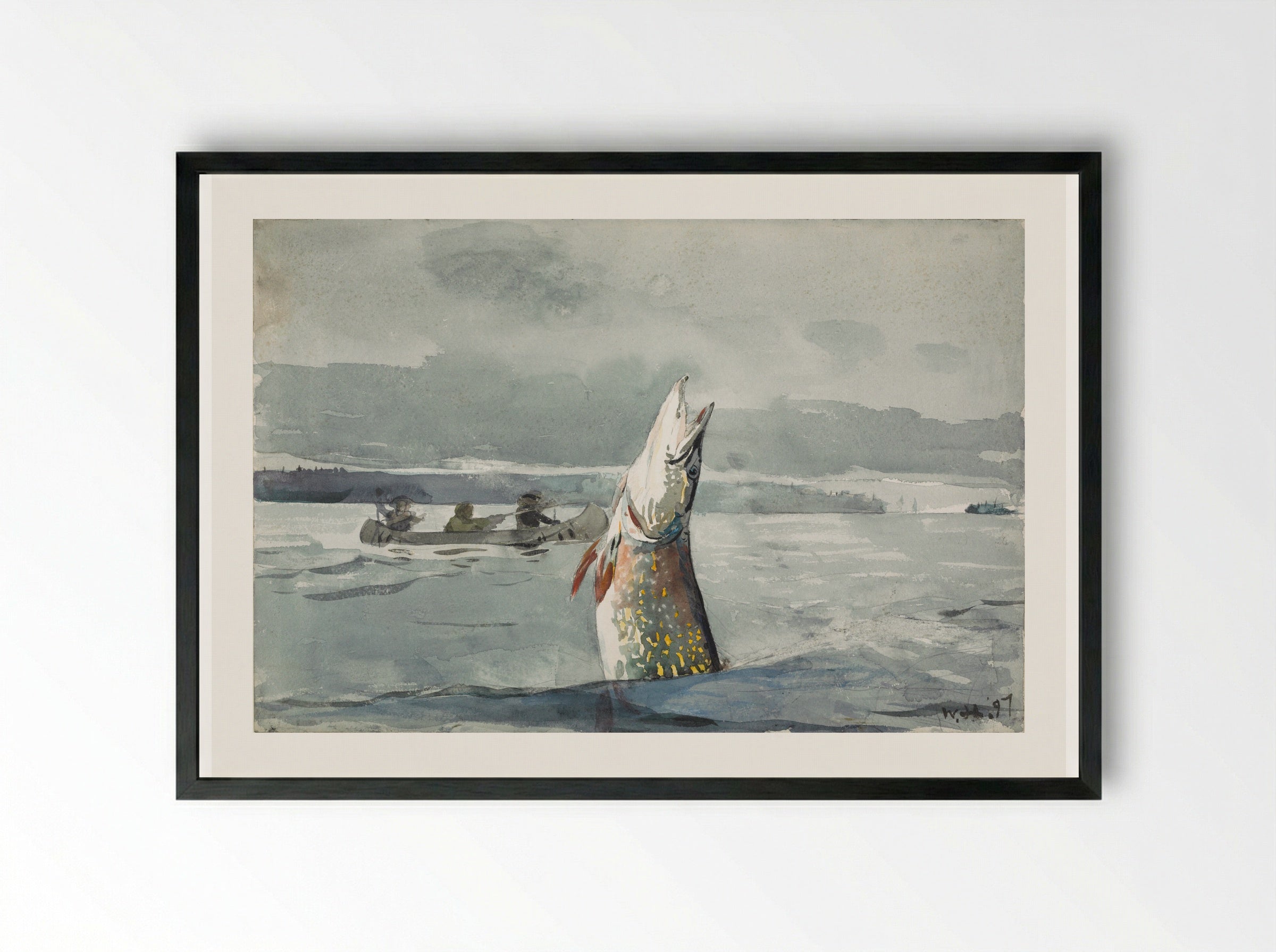 Pike, Lake St. John (Ouananiche Fishing) - Winslow Homer - Framed Print Black