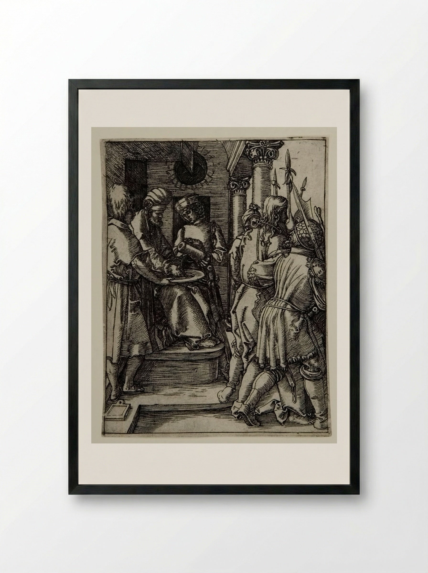 Pilate Washing His Hands - Marcantonio Raimondi - Framed Print Black