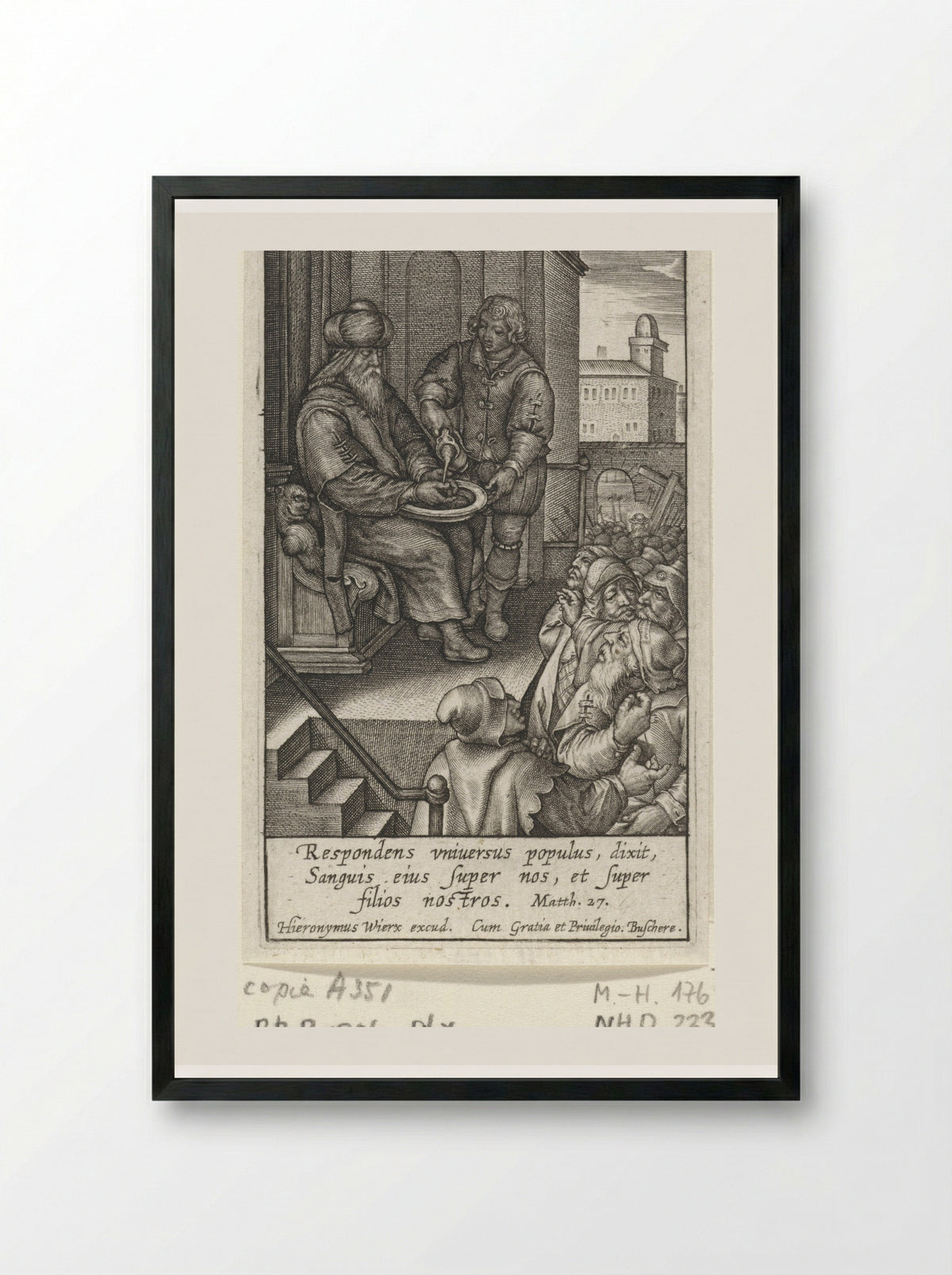 Pilate Washing His Hands - Hieronymus Wierix - Framed Print Black
