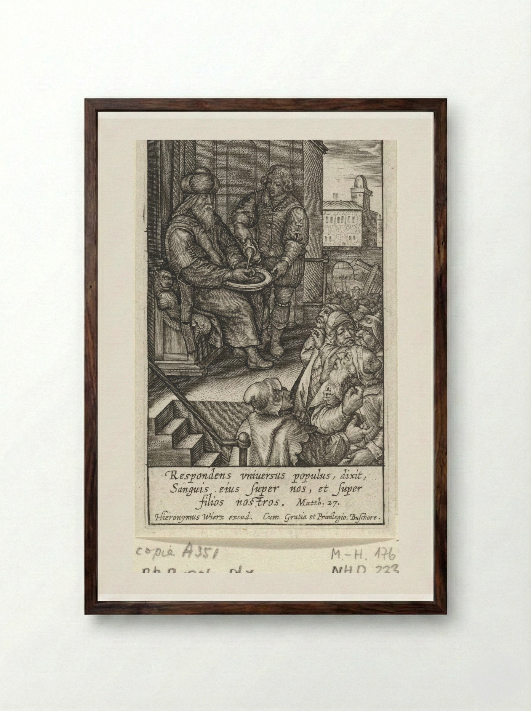 Pilate Washing His Hands - Hieronymus Wierix - Framed Print Dark Wood