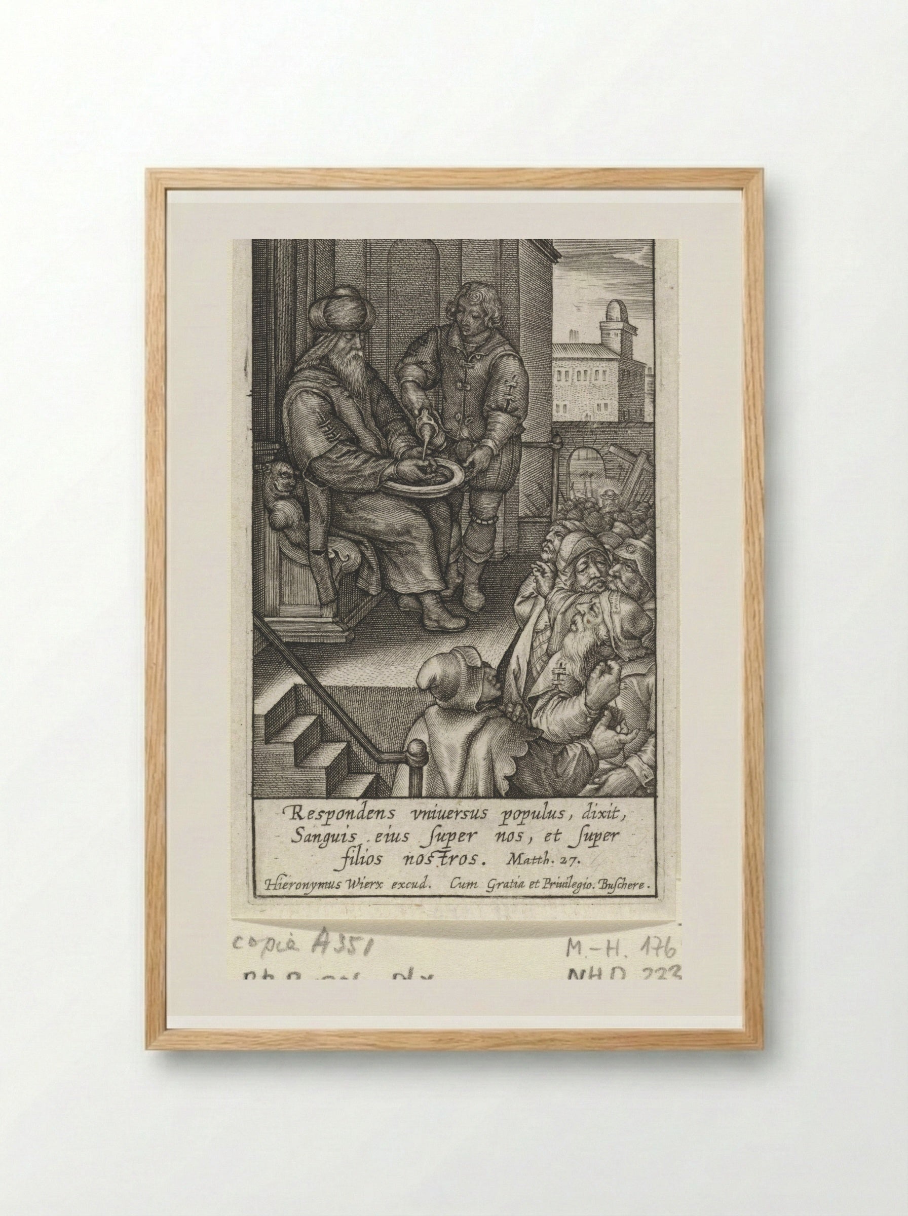 Pilate Washing His Hands - Hieronymus Wierix - Framed Print Wood