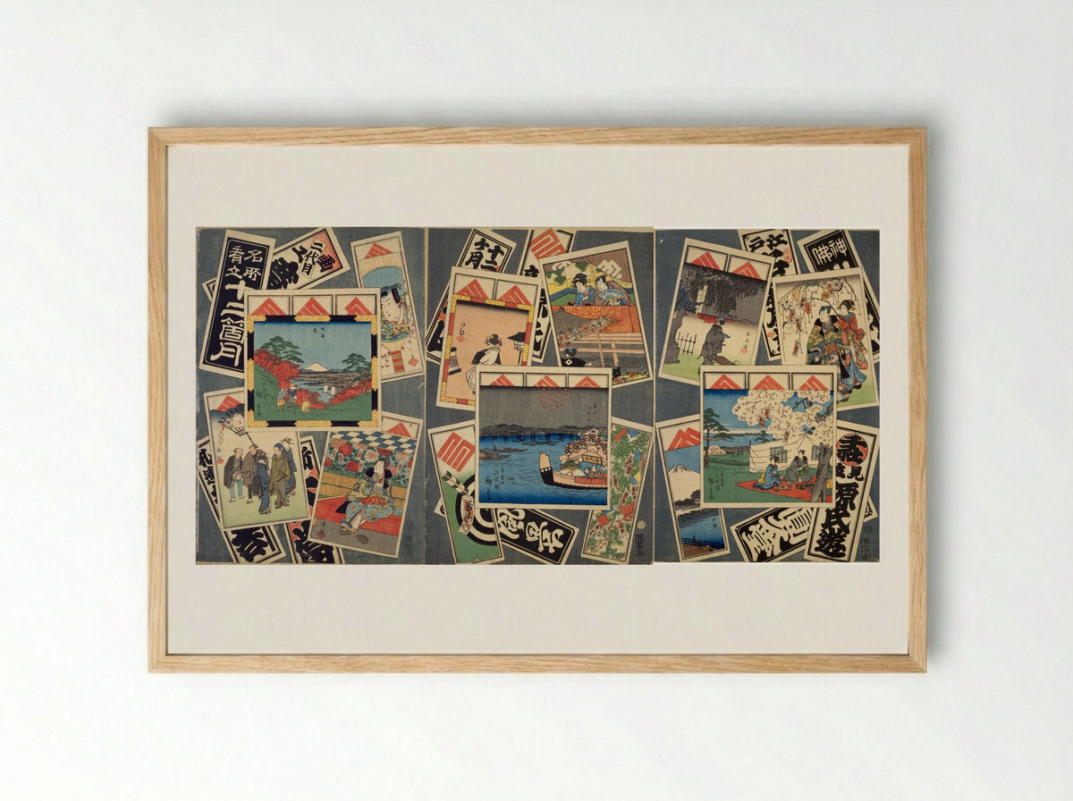 Pilgrims Resting Under Tall Trees with Mount Fuji in the Distance - Utagawa Hiroshige II - Framed Print Wood