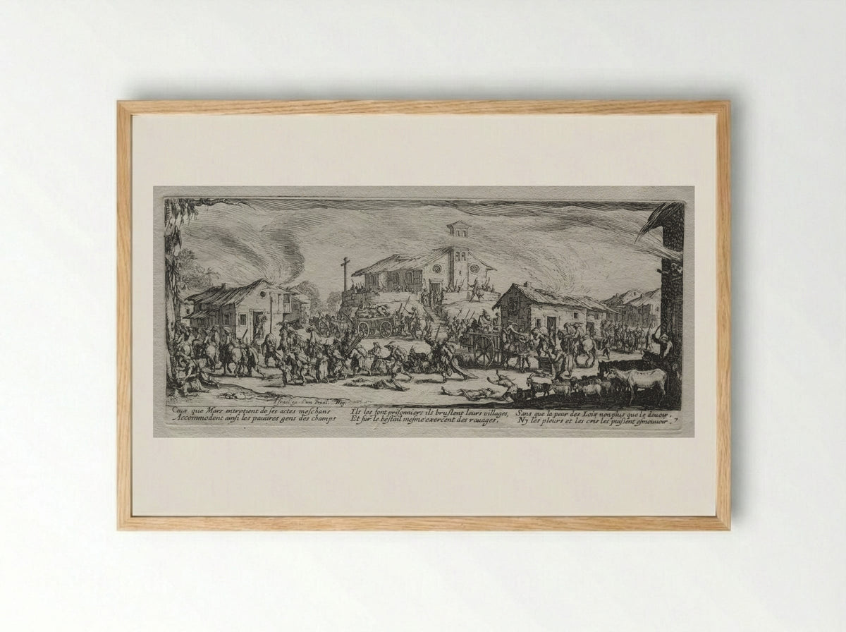 Pillage and Burning of a Village - Jacques Callot - Framed Print Wood