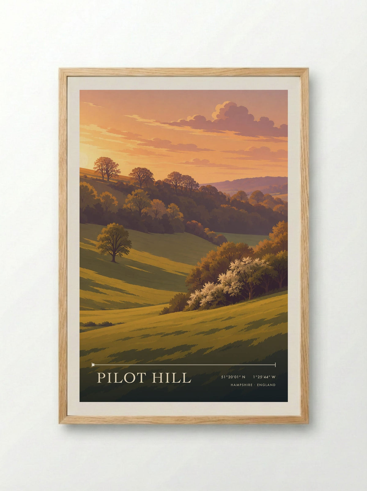 Pilot Hill, Hampshire | Travel Poster - Framed Print Wood