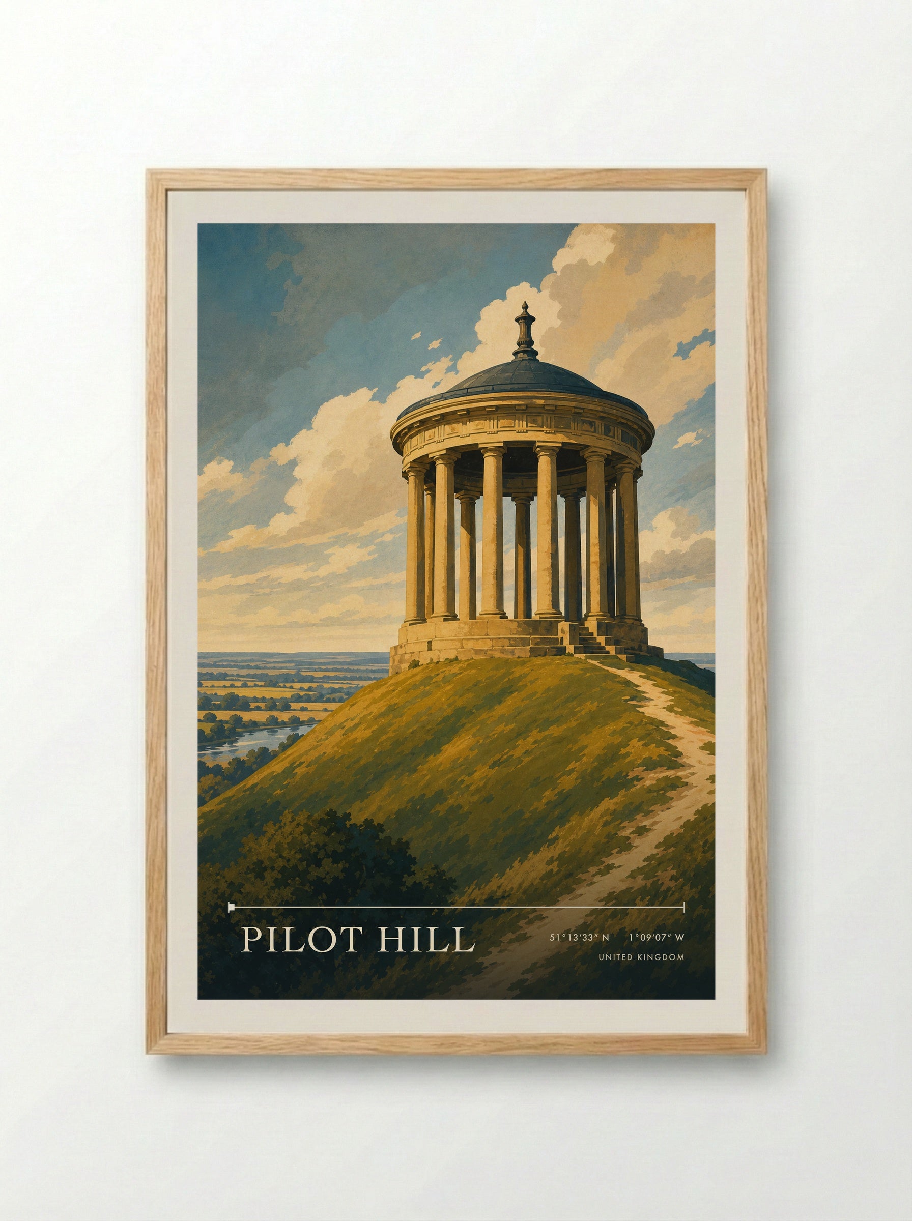 Pilot Hill United Kingdom Travel Poster - Framed Print Wood