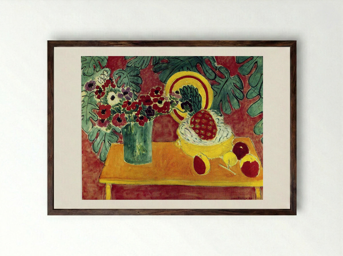 Pineapple and Anemones - Henri Matisse - Framed Print Dark Wood