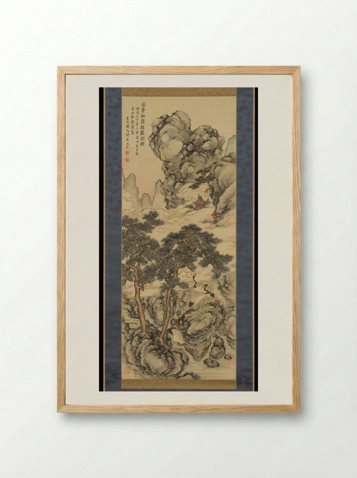 Pines and Cranes of Longevity - Tanomura Chokunyū - Framed Print Wood