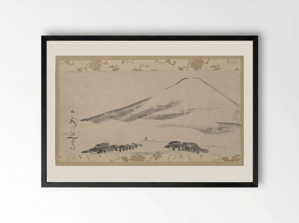 Pines on Mount Tai (after Gao Qian) - Ikeno Taiga - Framed Print Black