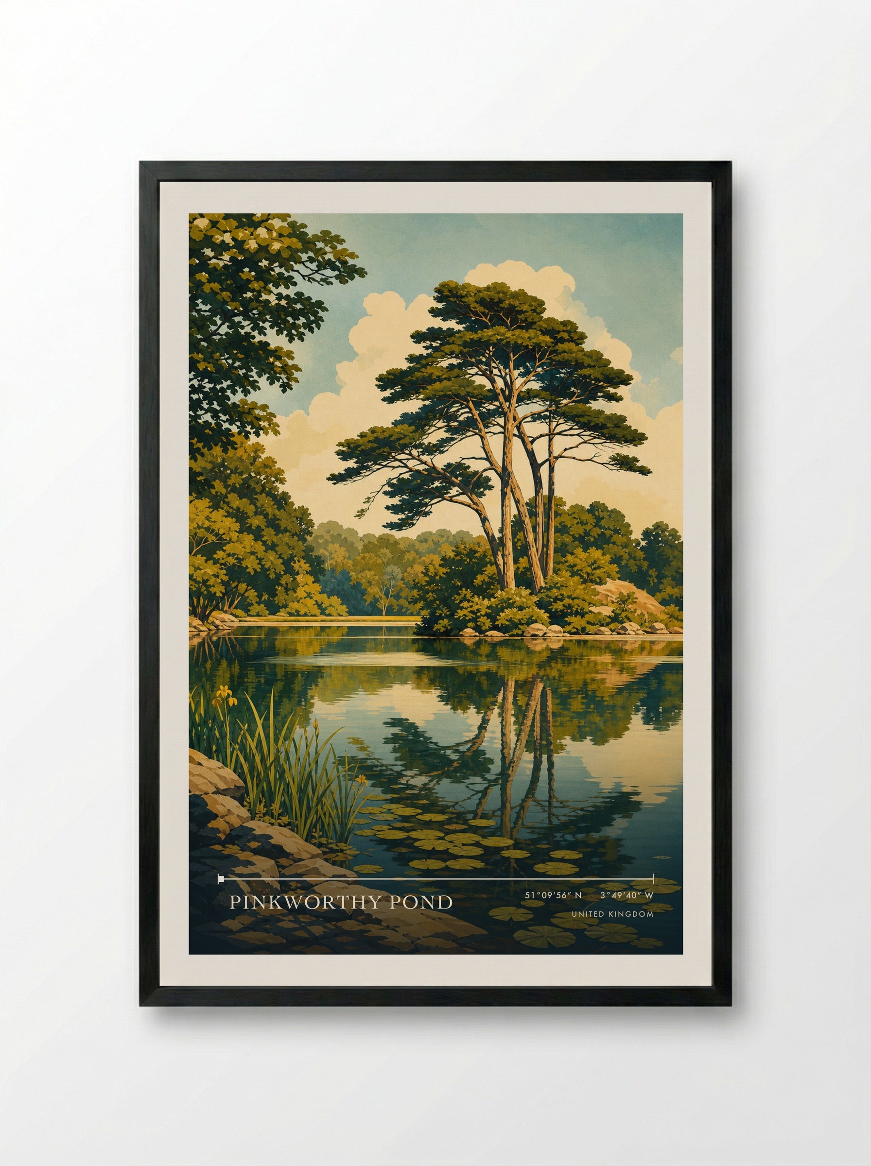 Pinkworthy Pond United Kingdom Travel Poster - Framed Print Black