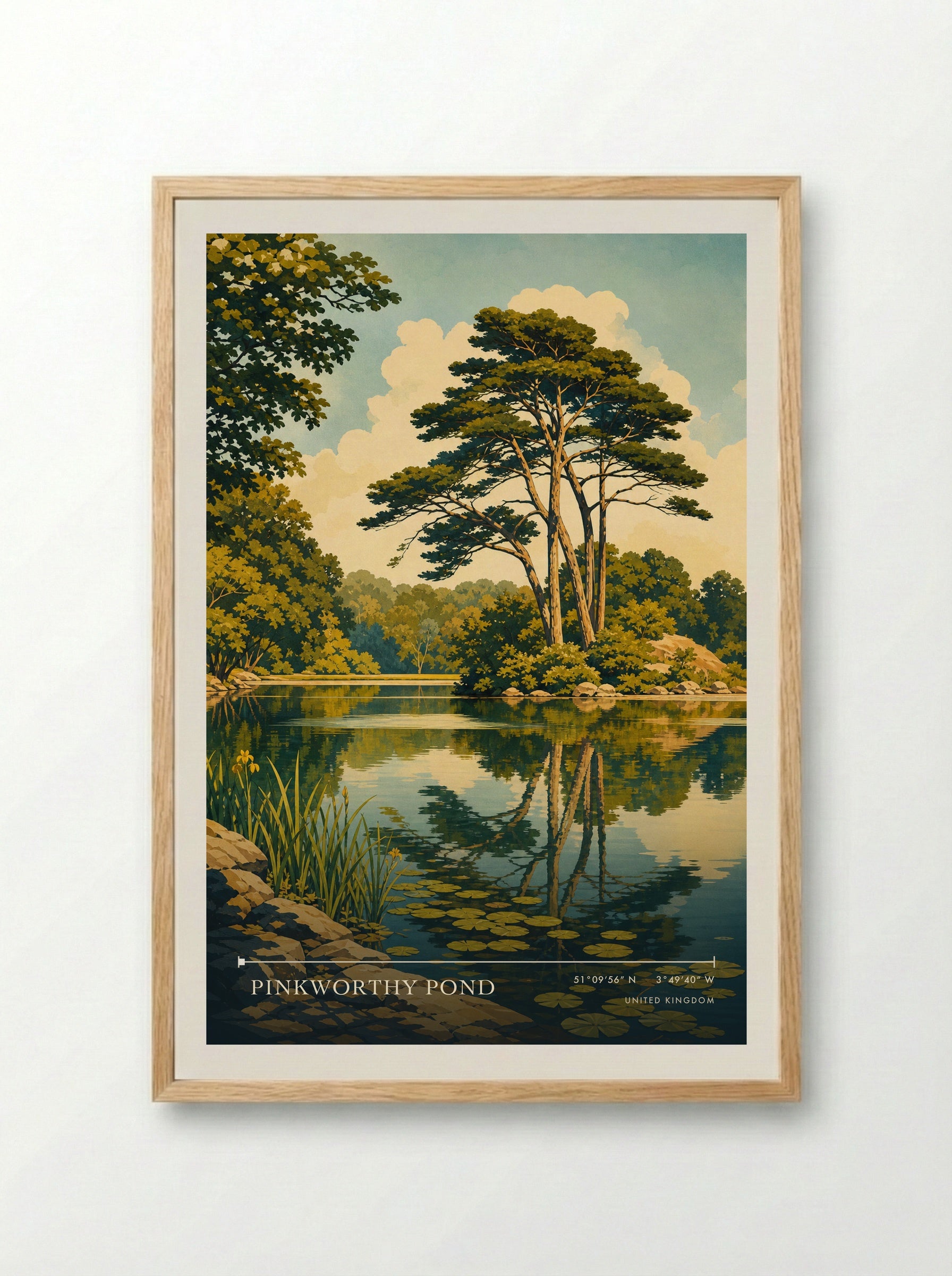 Pinkworthy Pond United Kingdom Travel Poster - Framed Print Wood