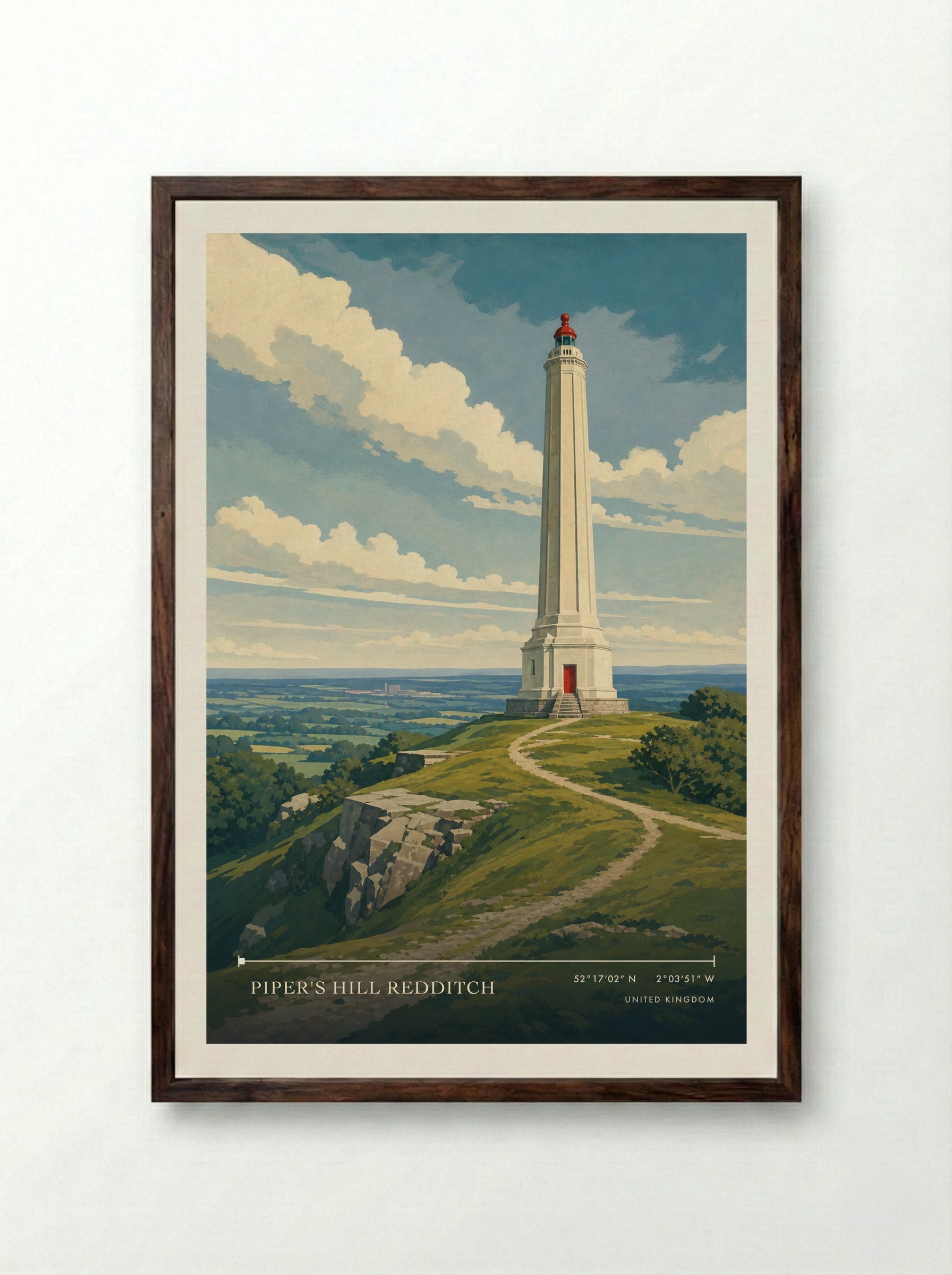 Piper's Hill Redditch United Kingdom Travel Poster - Framed Print Dark Wood