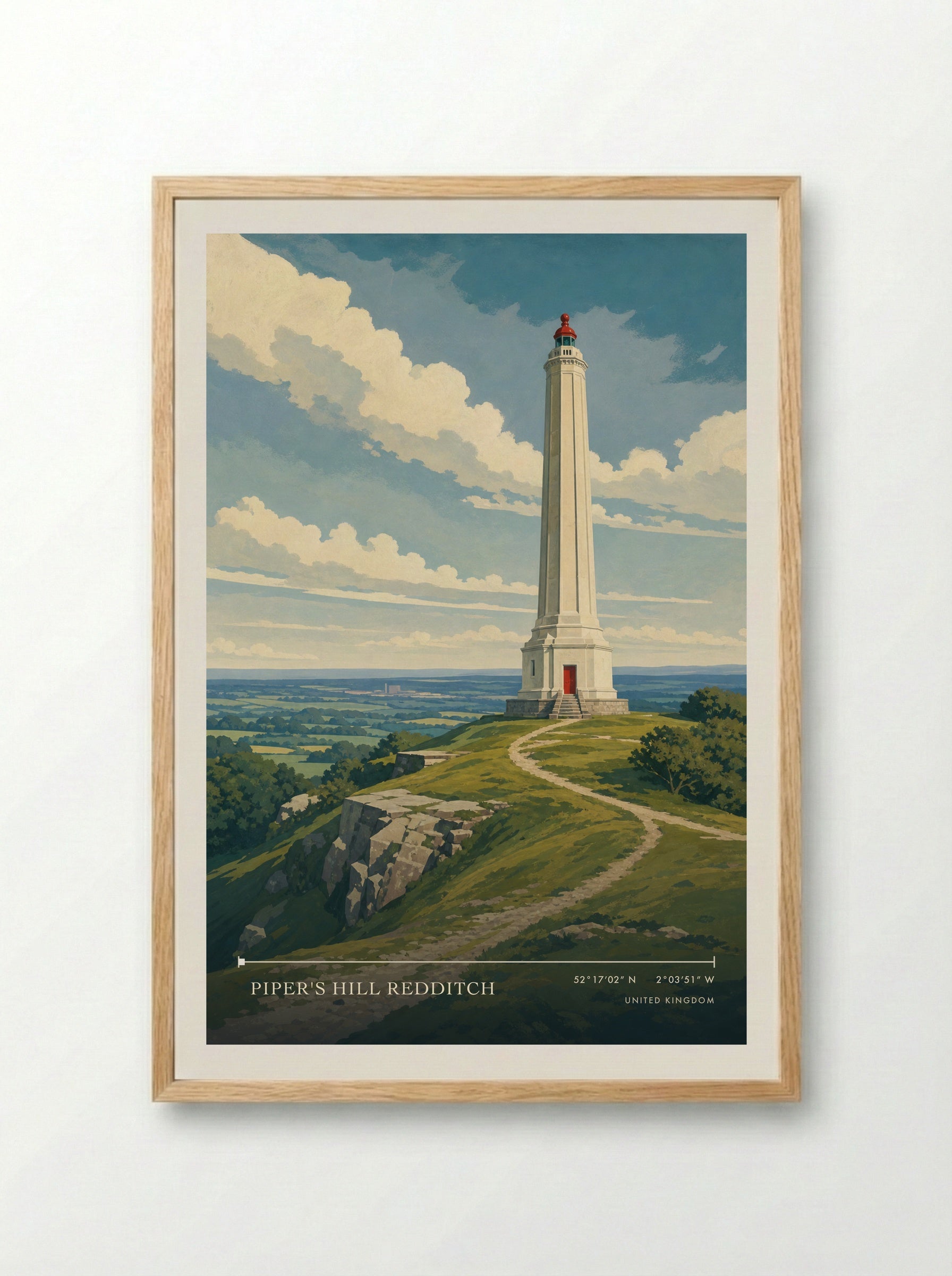 Piper's Hill Redditch United Kingdom Travel Poster - Framed Print Wood