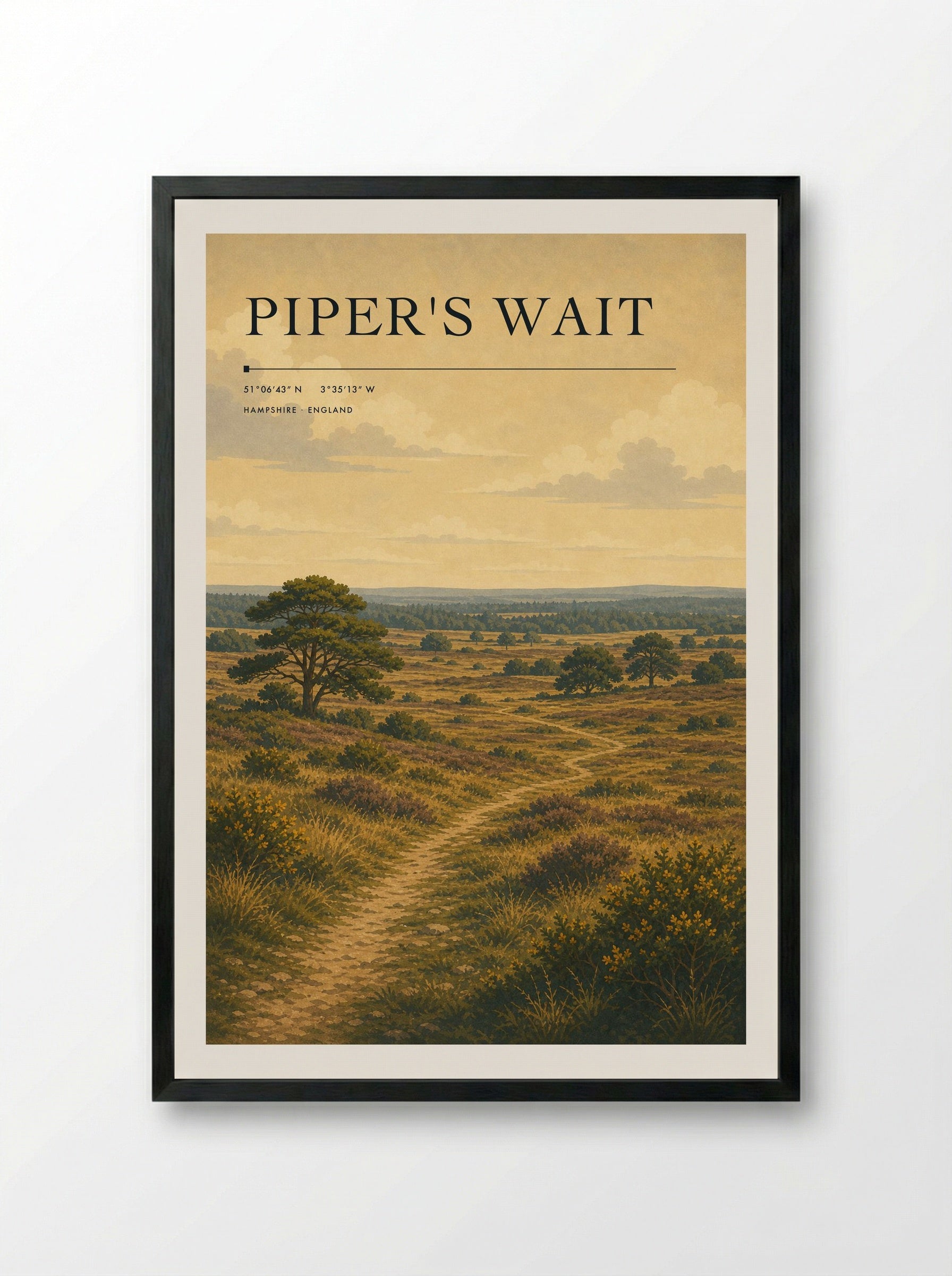 Piper's Wait Hampshire England Travel Poster - Framed Print Black