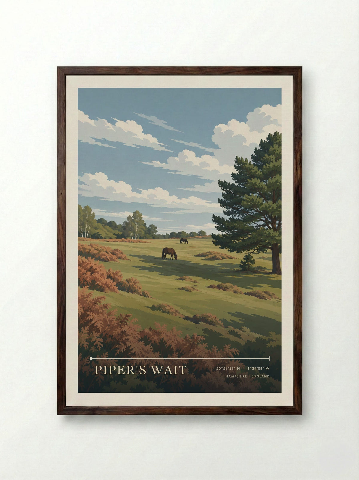 Piper's Wait, Hampshire | Travel Poster - Framed Print Dark Wood