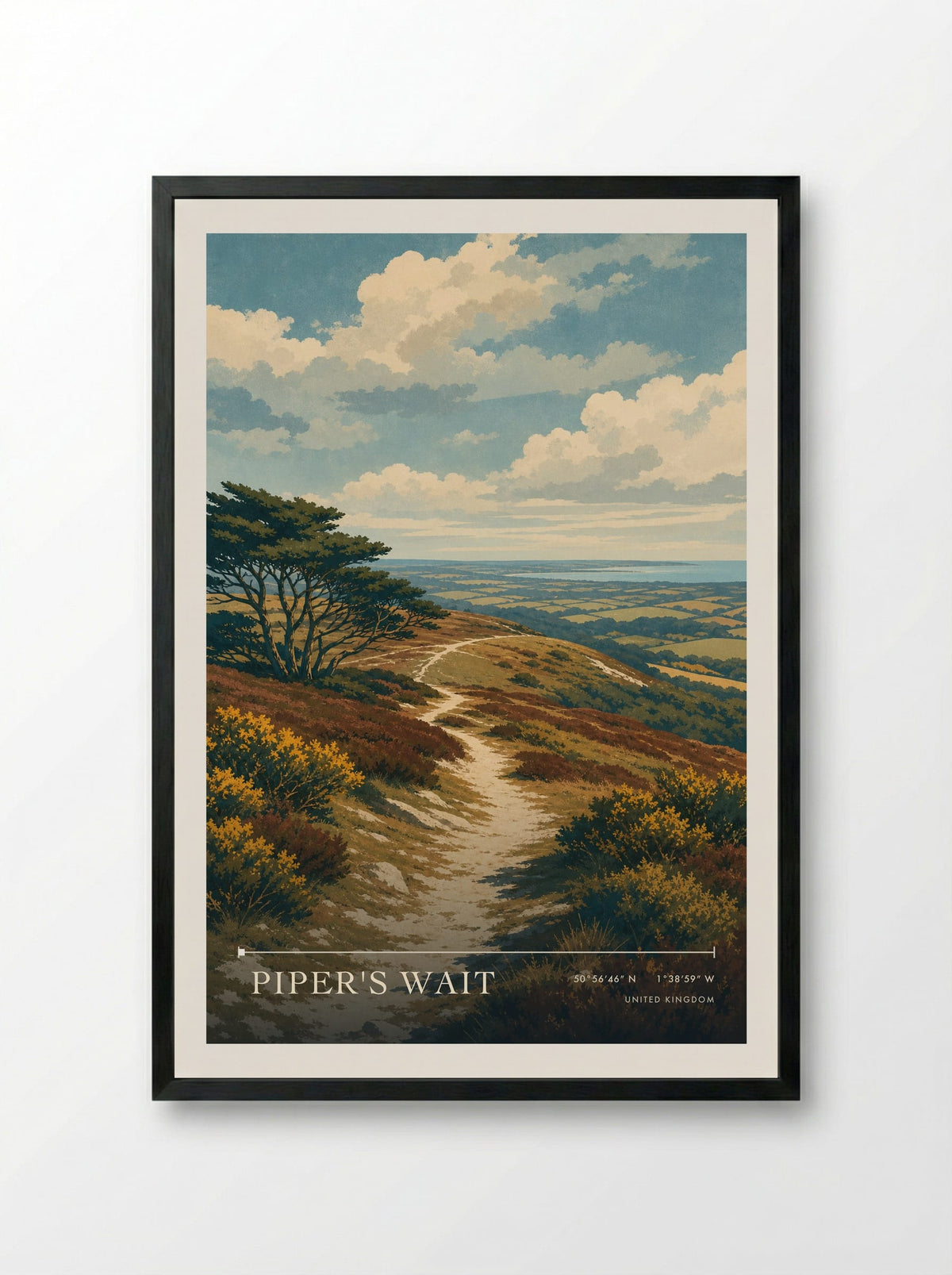 Piper's Wait United Kingdom Travel Poster - Framed Print Black