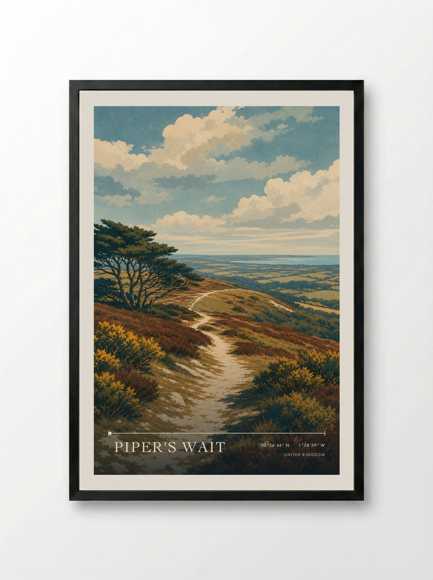 Piper's Wait United Kingdom Travel Poster - Framed Print Black