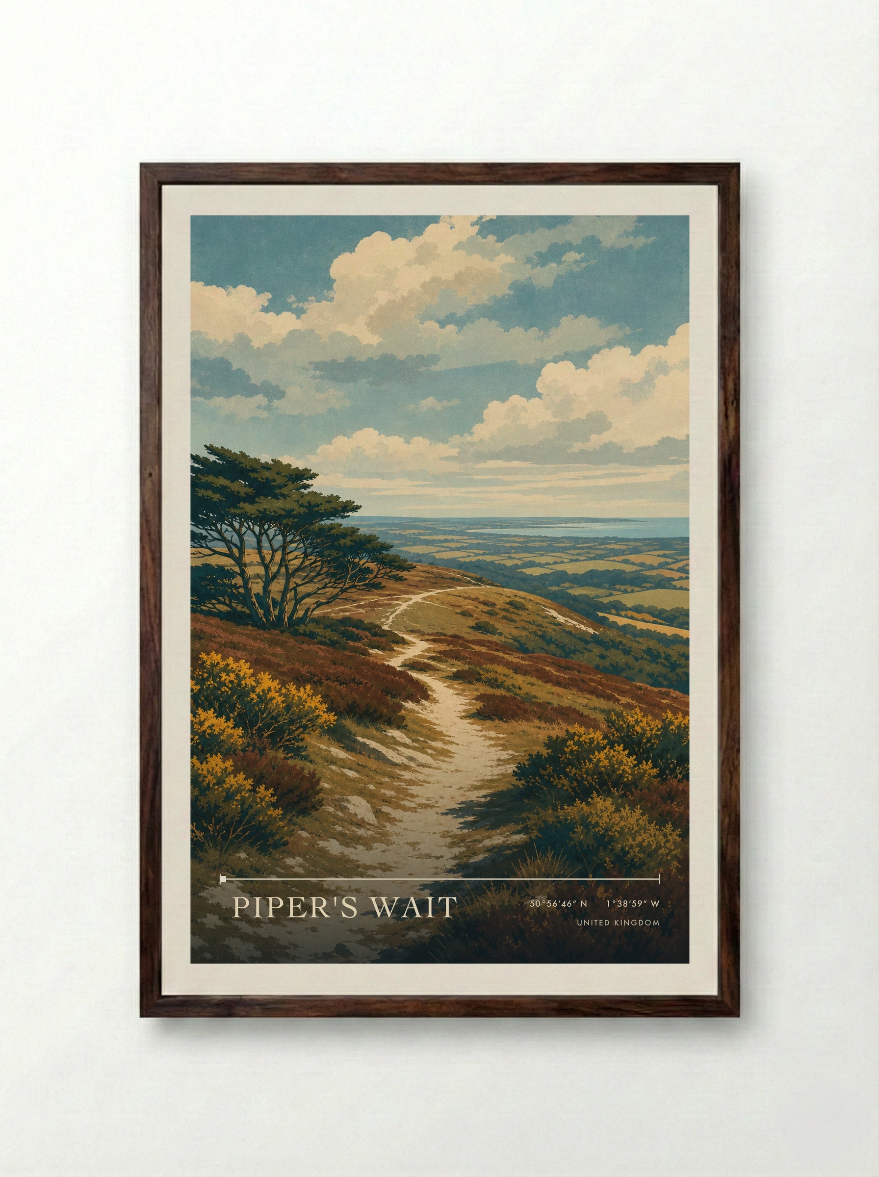 Piper's Wait United Kingdom Travel Poster - Framed Print Dark Wood