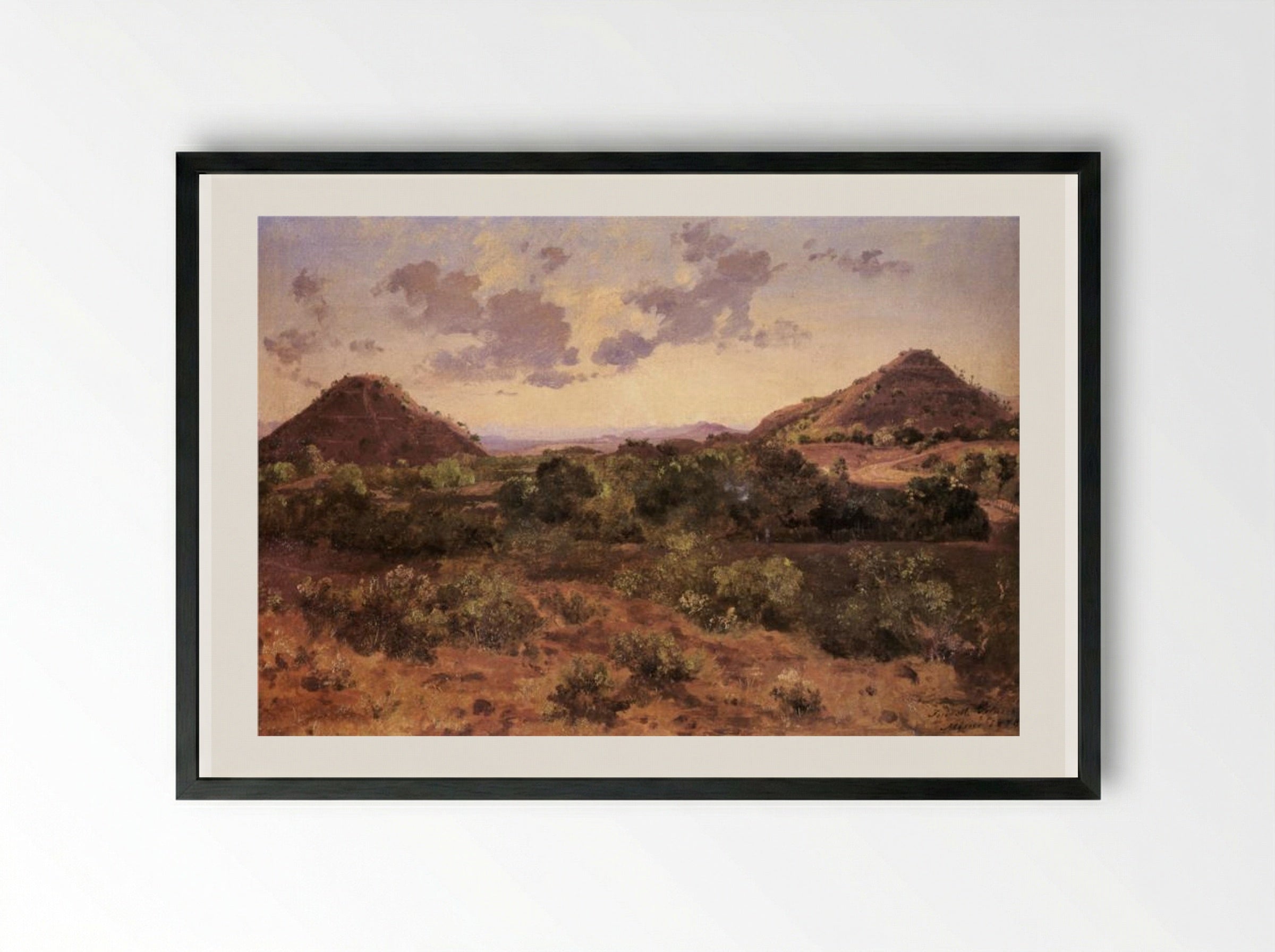 Pirámides del Sol y de la Luna - José María Velasco - Framed Print Black