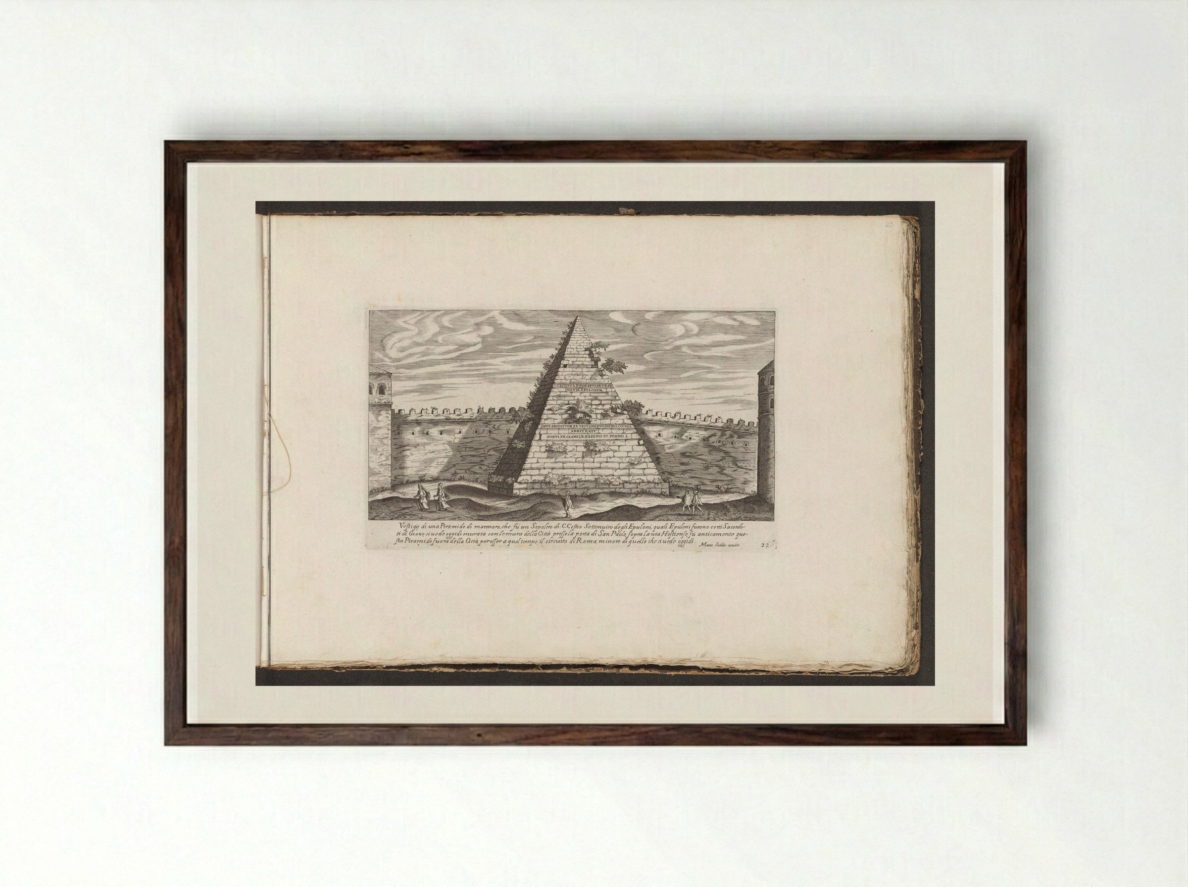 Piramide di Cestio - Giovanni Giacomo de' Rossi - Framed Print Dark Wood