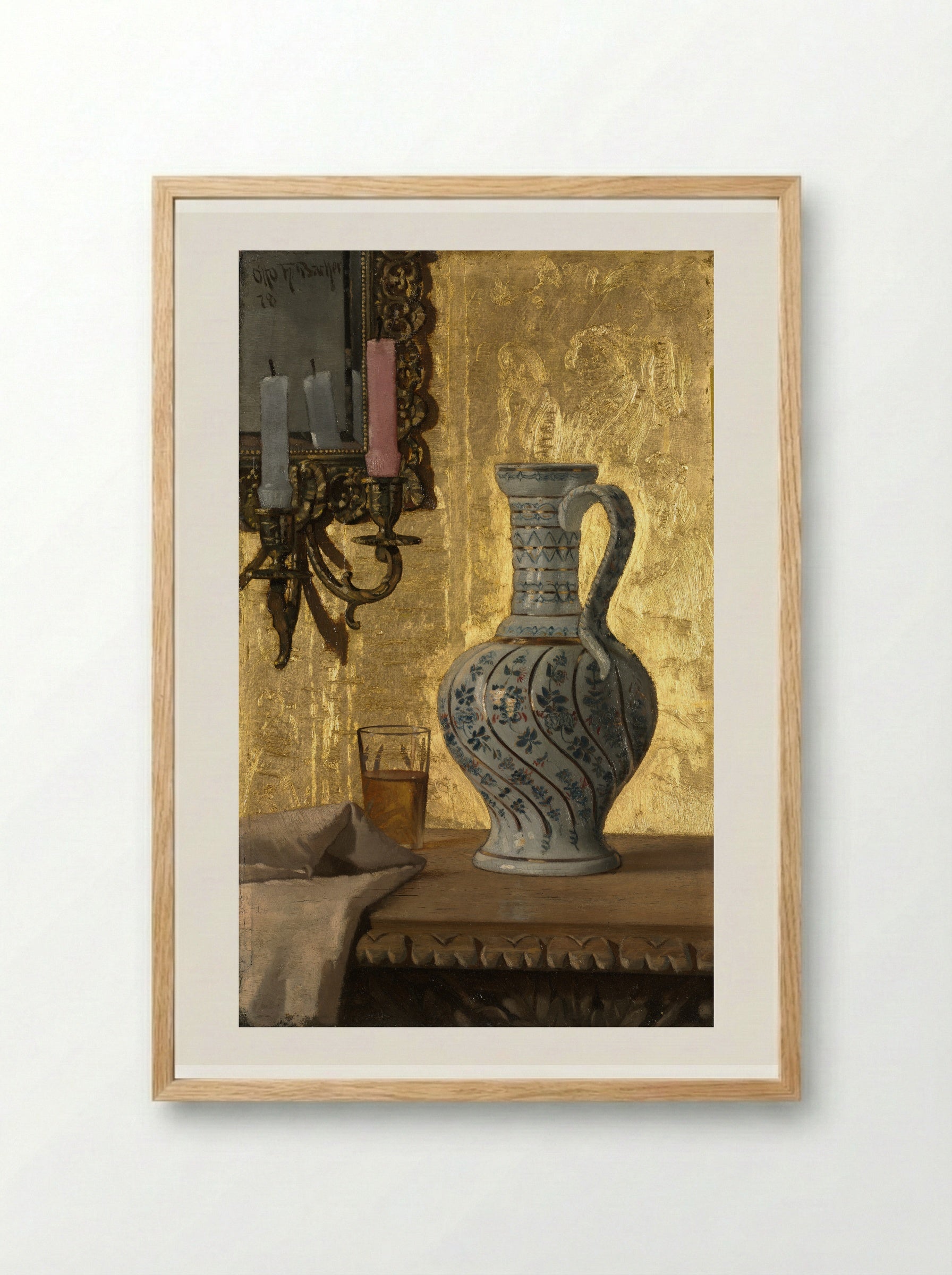Pitcher and a Glass on a Table - Otto H. Bacher - Framed Print Wood