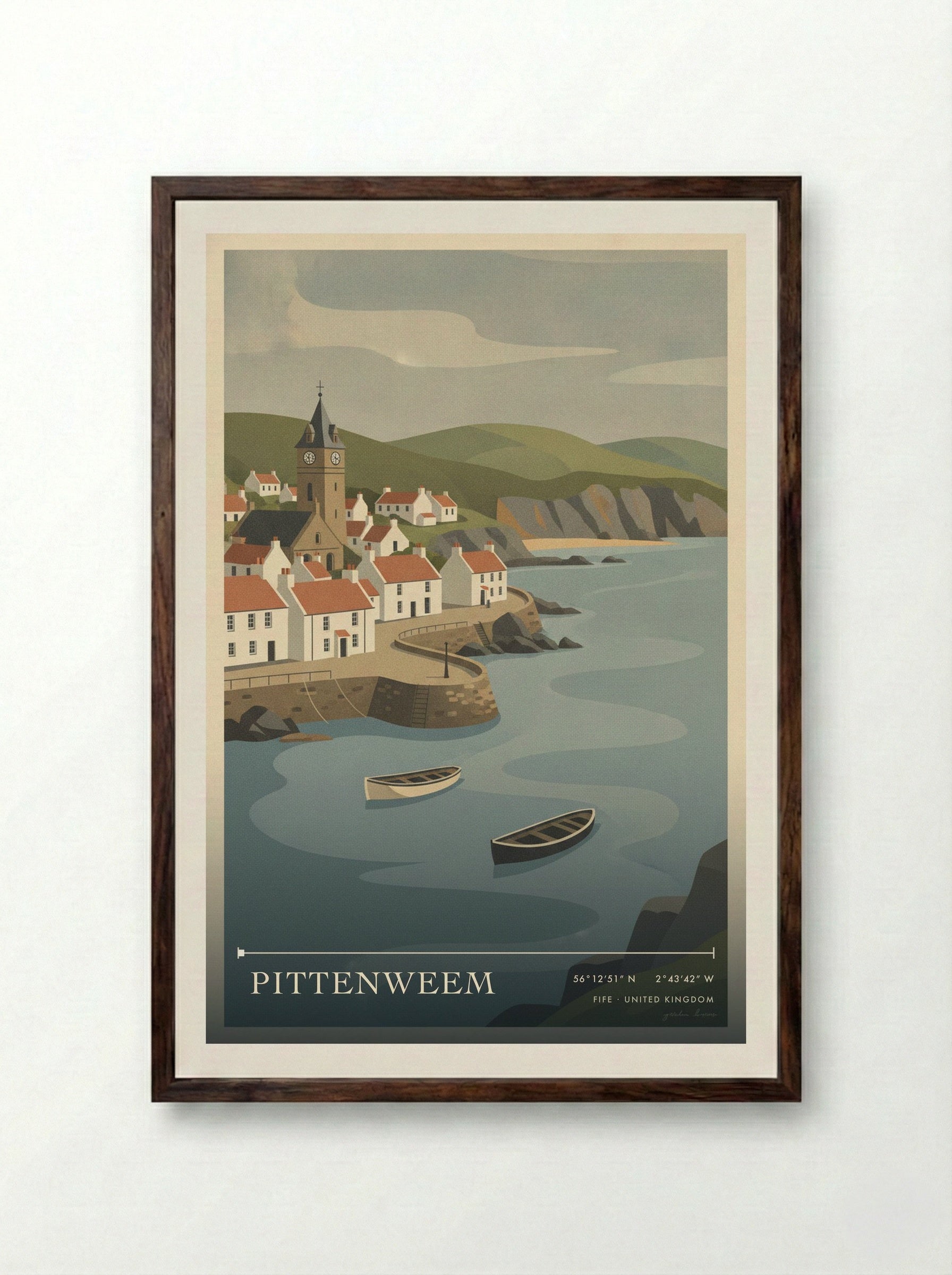 Pittenweem Fife United Kingdom Travel Poster - Framed Print Dark Wood