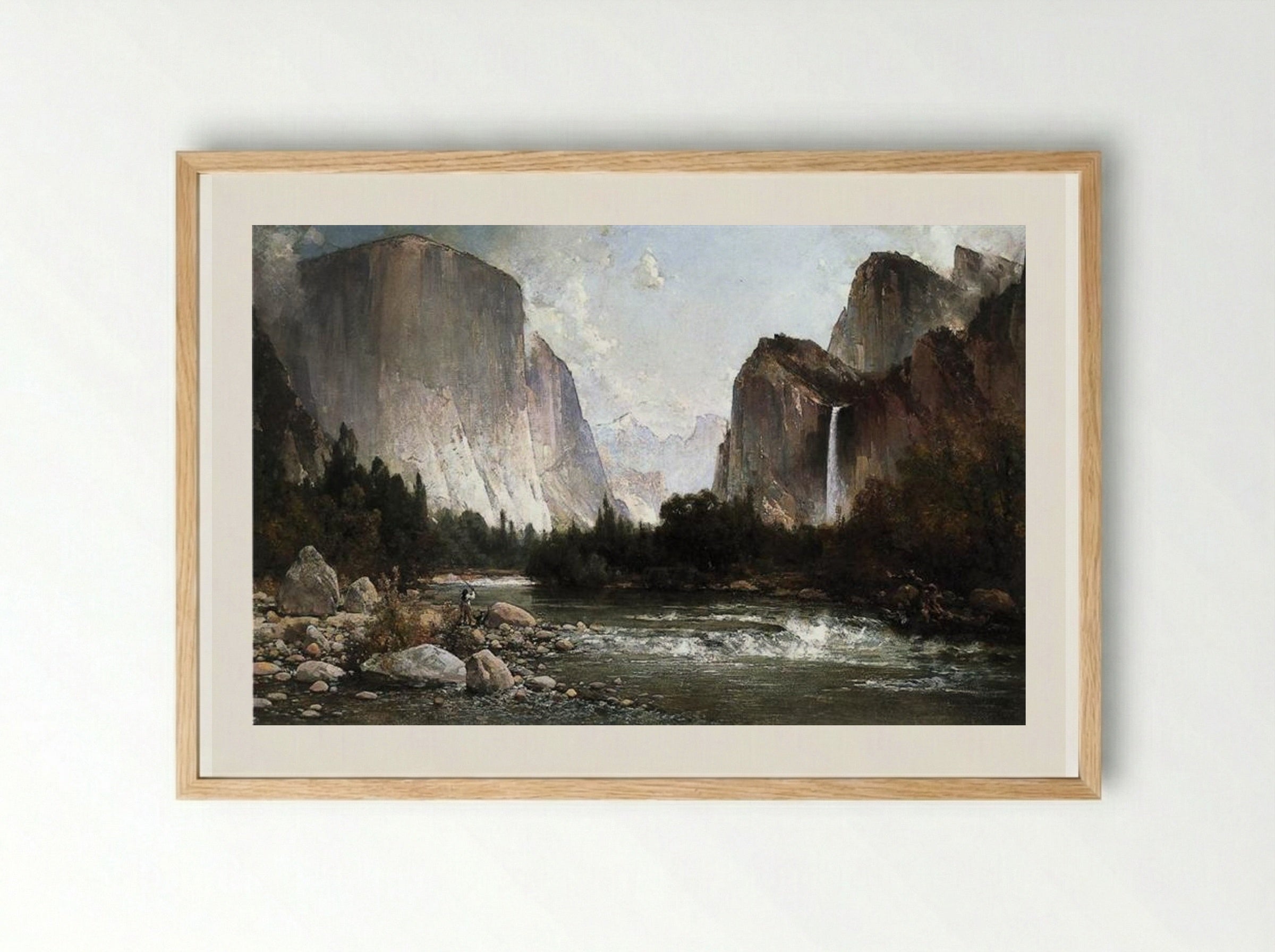 Piute Fishing on the Merced River, Yosemite Valley - Thomas Hill - Framed Print Wood