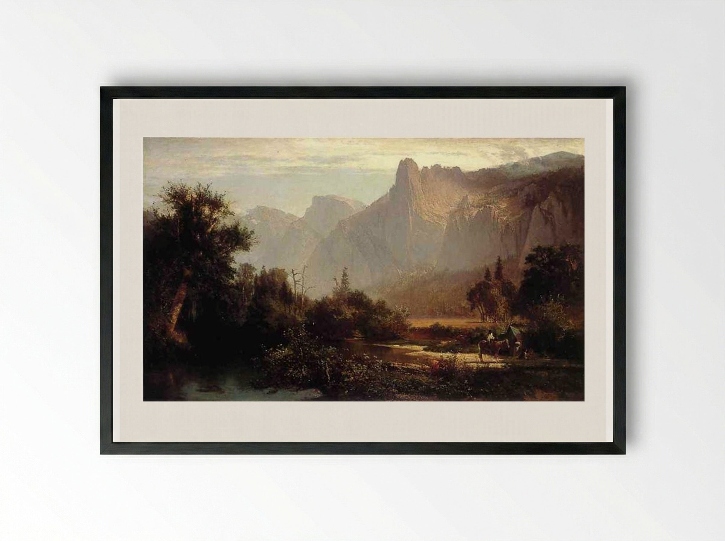 Piute Indian family in Yosemite Valley - Thomas Hill - Framed Print Black