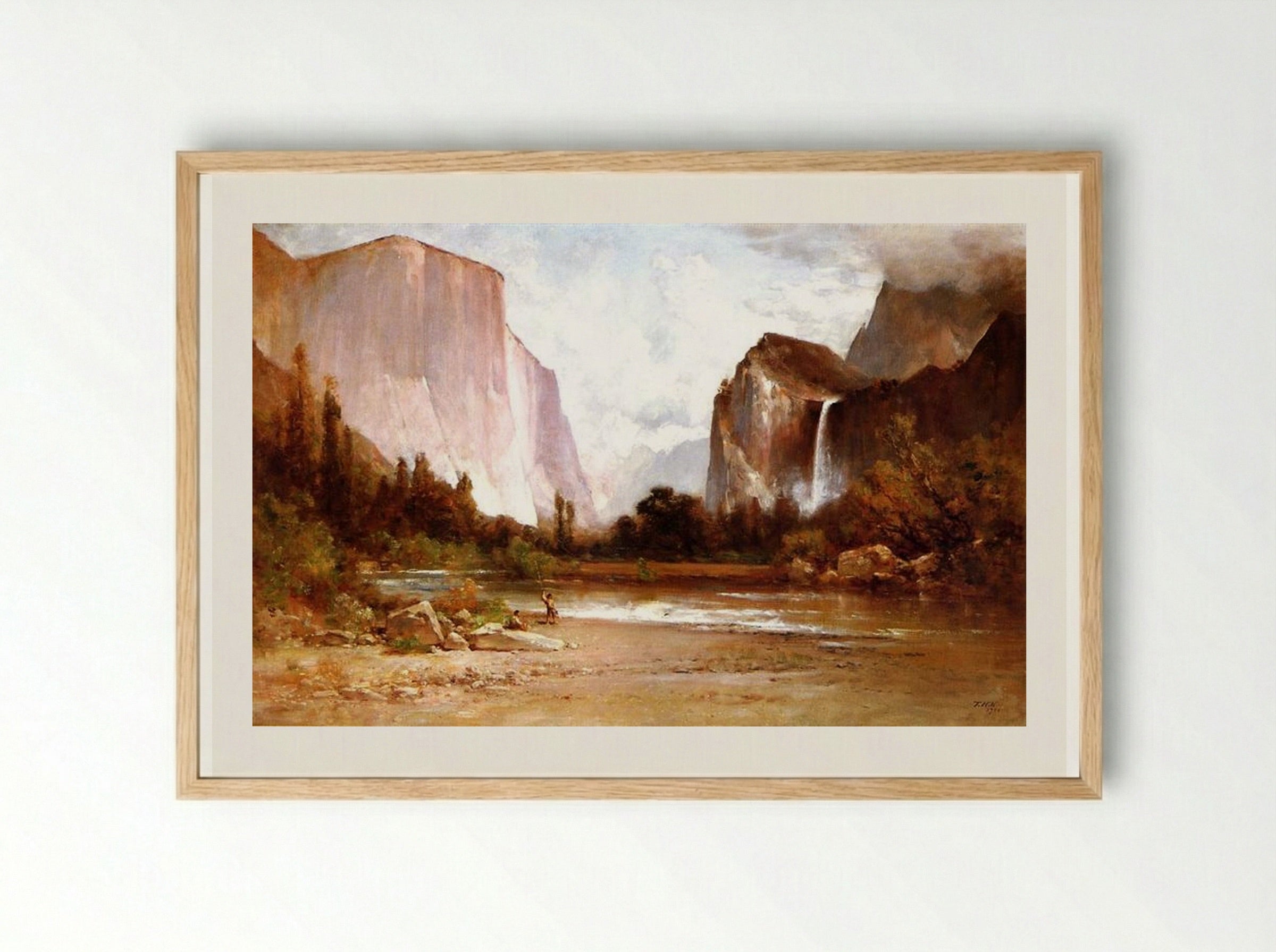 Piute Indians Fishing in Yosemite - Thomas Hill - Framed Print Wood