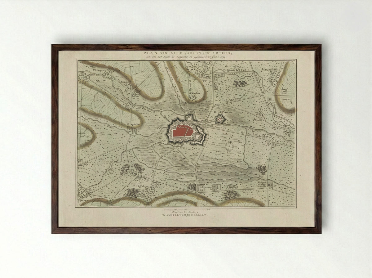 Plan van de versterkingen van Aire - Cornelis van Baarsel - Framed Print Dark Wood