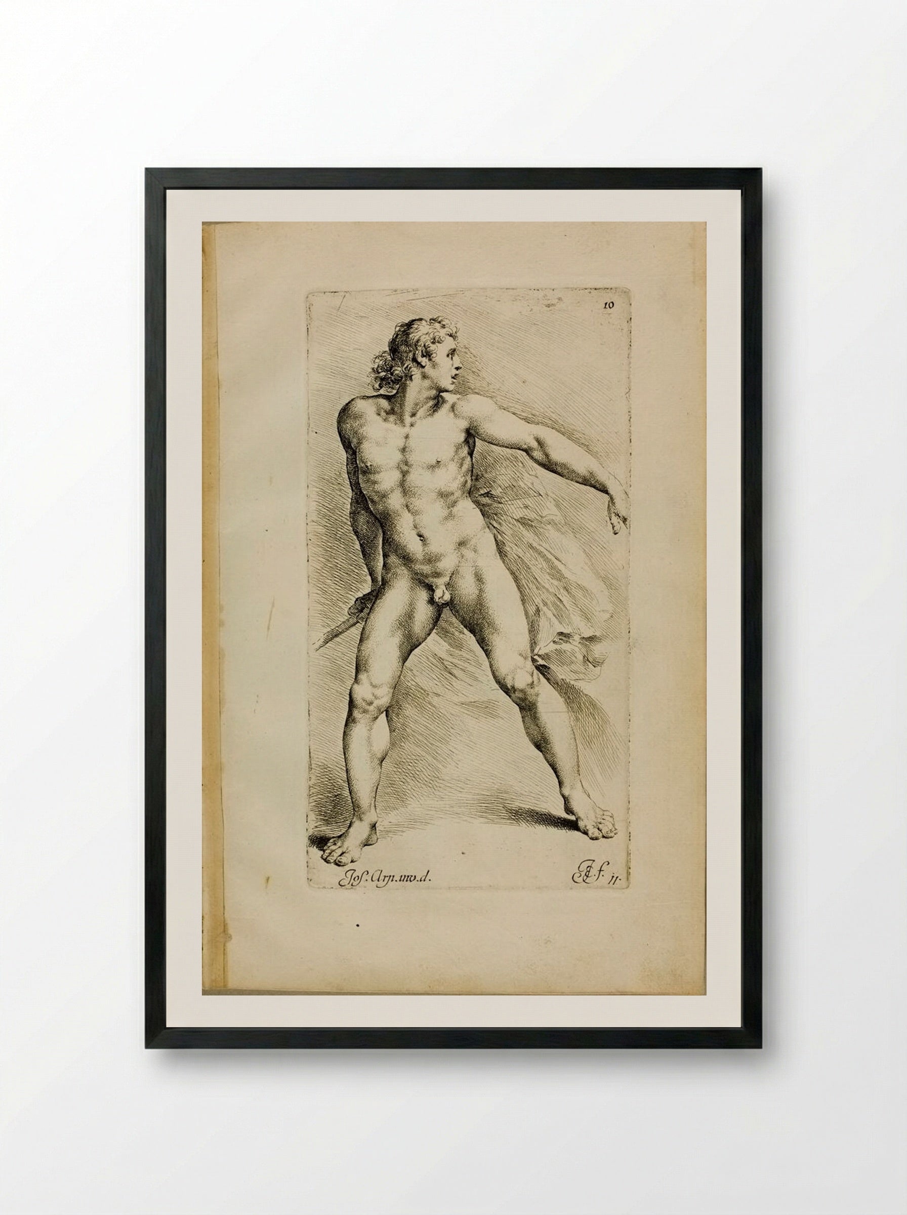 Plate 10: A Nude Pikeman, Looking Backwards - Jan de Bisschop - Framed Print Black