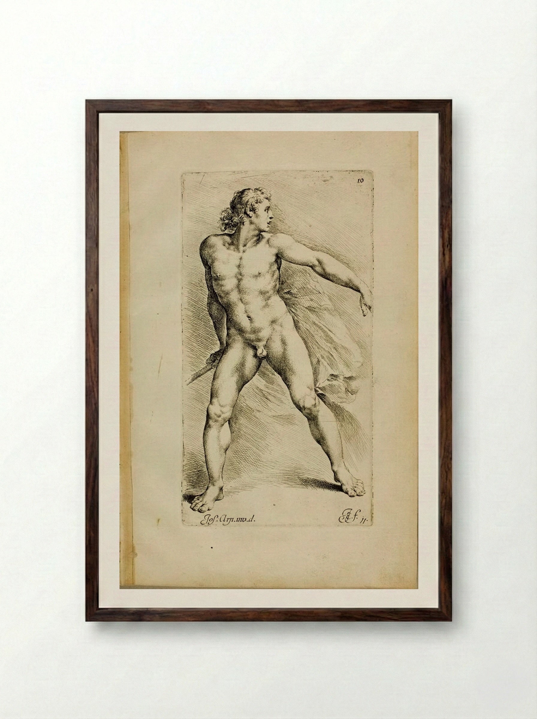 Plate 10: A Nude Pikeman, Looking Backwards - Jan de Bisschop - Framed Print Dark Wood