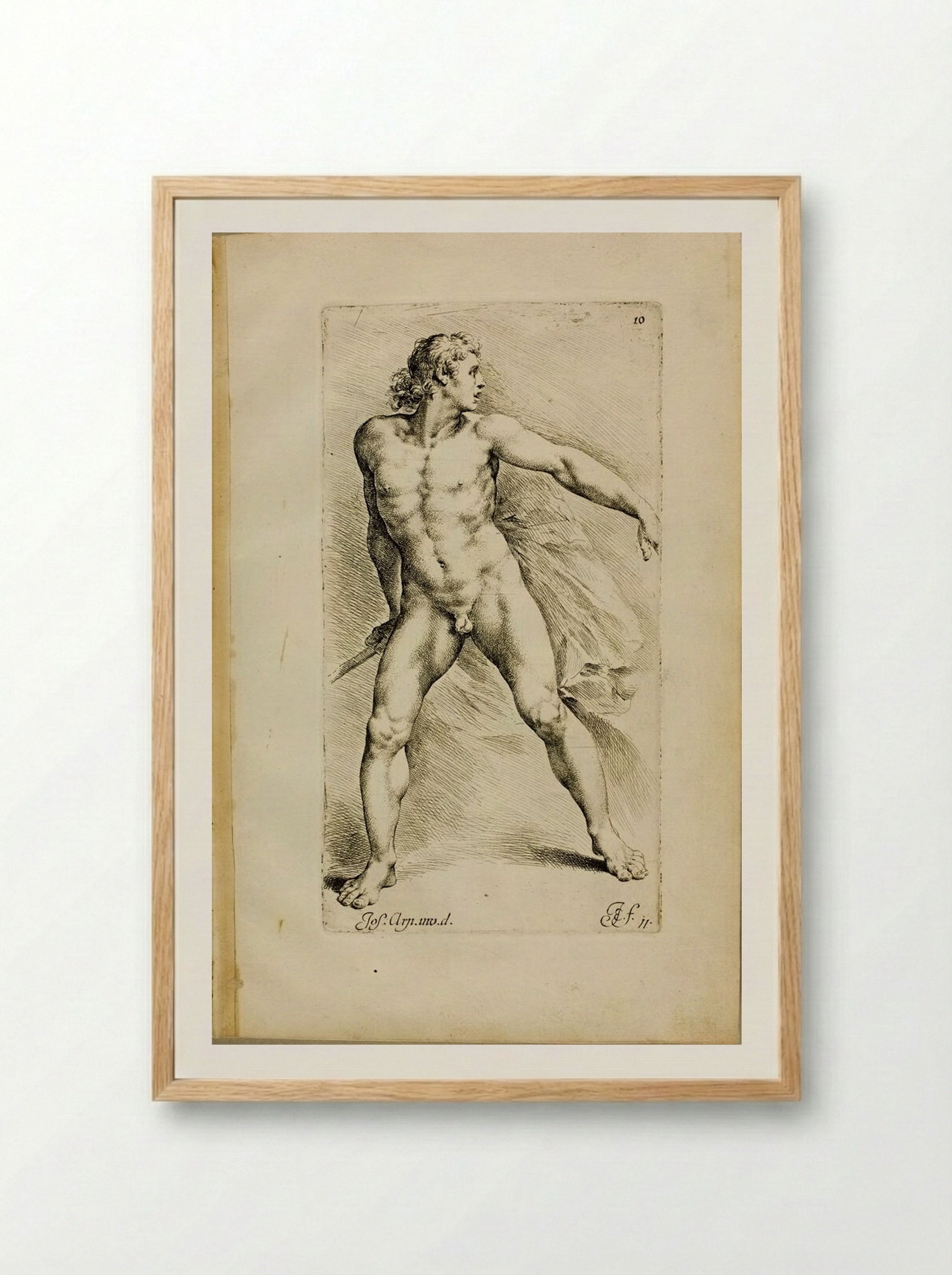 Plate 10: A Nude Pikeman, Looking Backwards - Jan de Bisschop - Framed Print Wood