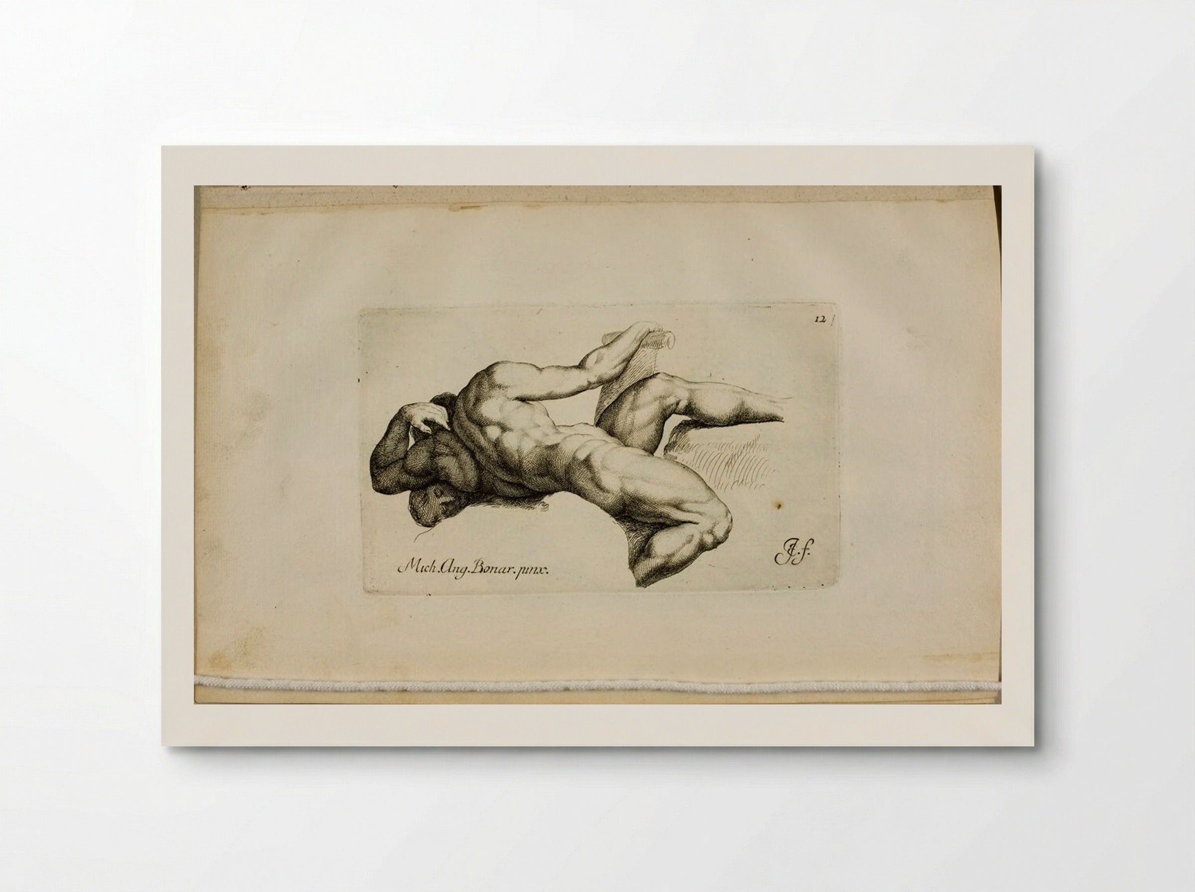Plate 12: Male Nude, Lying on his Left Side, Seen from the Back, His Hand on a Tiller - Jan de Bisschop - Poster